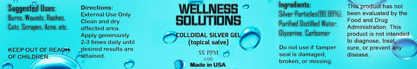 Vegan Gluten-Free Colloidal Silver Gel for Wellness Solutions - Topical Gel - 2 oz.