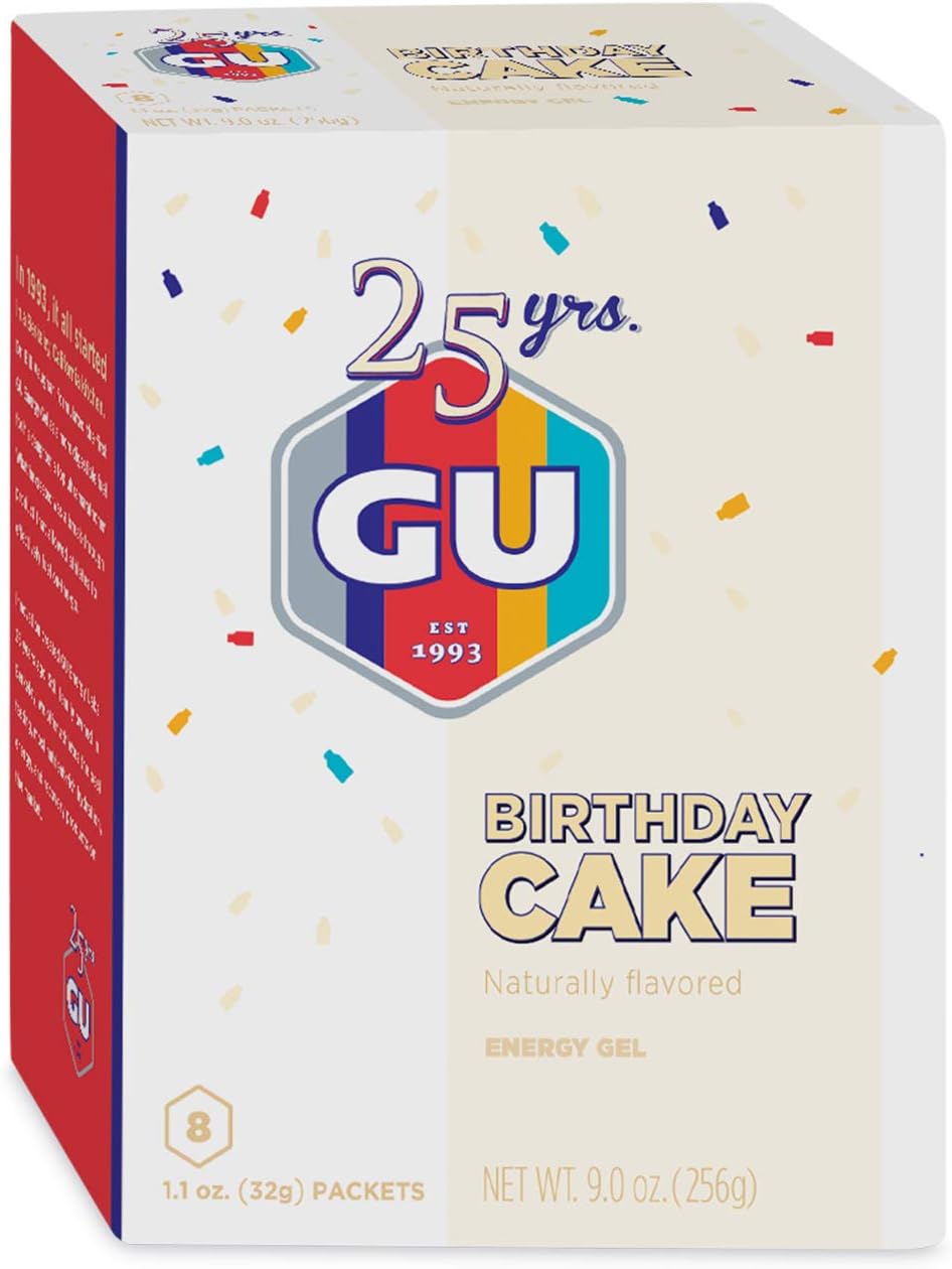 Vegan Gluten-Free Dairy-Free Energy Gel for Workouts, Birthday Cake Flavor, 8-Count Pack