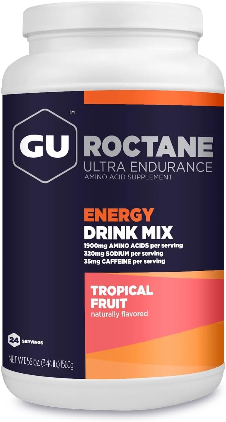 Vegan Gluten-Free Energy Drink Mix for Endurance Workouts, Tropical Fruit Flavor, 35mg Caffeine, Dairy-Free, Kosher, 3.44lb Jar