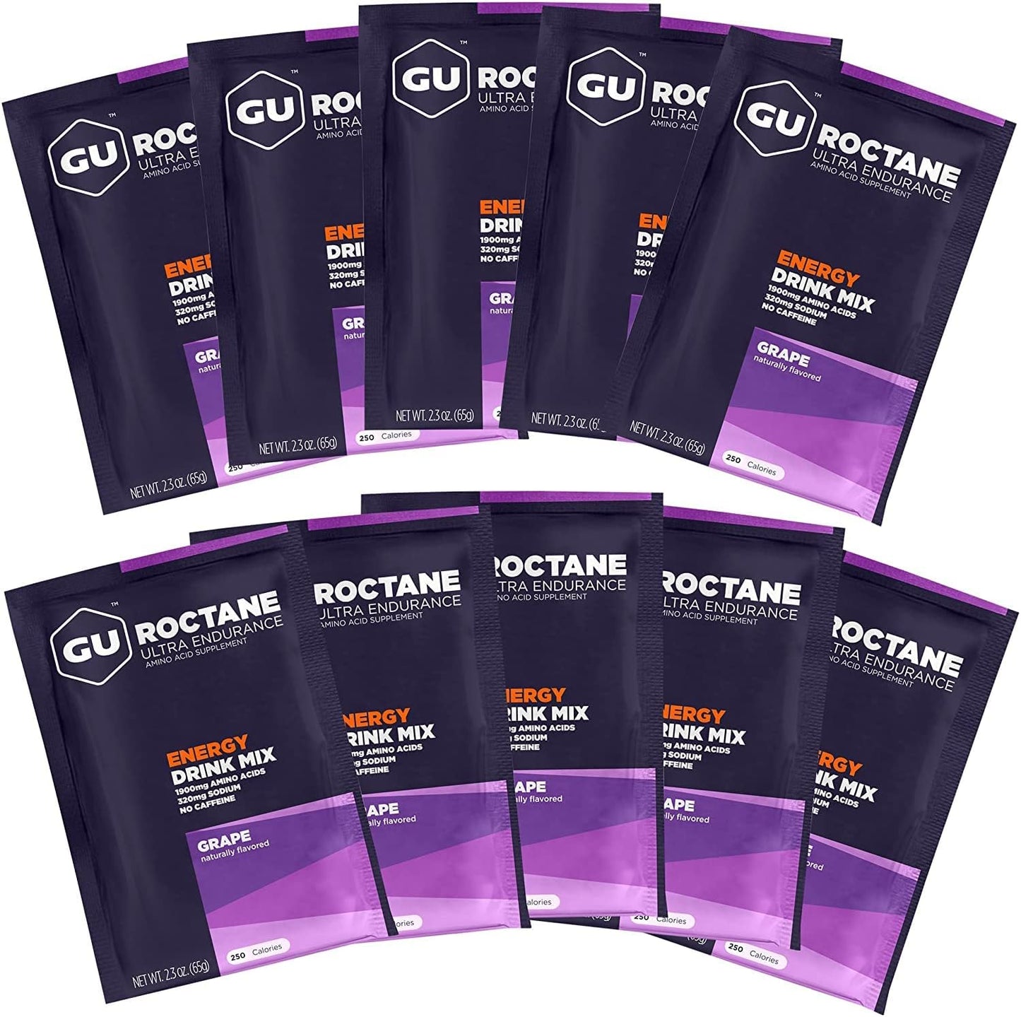 Vegan Gluten-Free GU Energy Roctane Endurance Drink Mix, Dairy-Free, Kosher, Caffeine-Free, Grape Flavor, 10 Packets