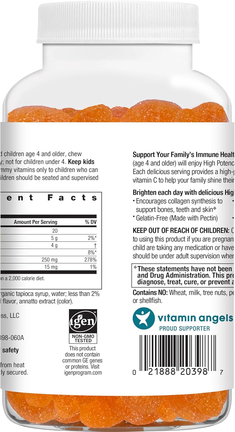 Vegan Gluten-Free High-Potency Vitamin C Gummies with Antioxidant & Immune Support - 60 Count