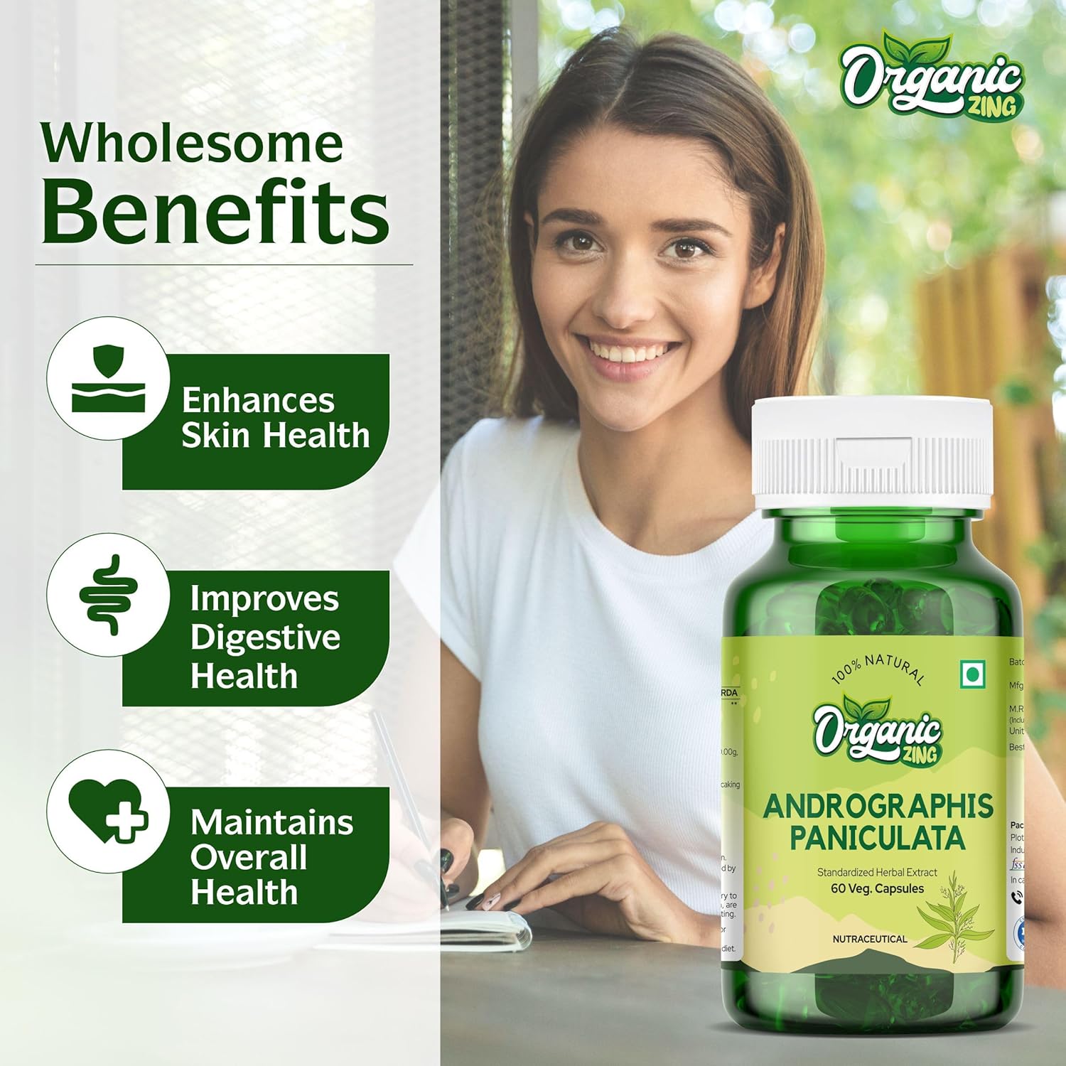 Vegan & Gluten-Free Organic Zing Andrographolide Capsules - 60 Capsules, 400mg