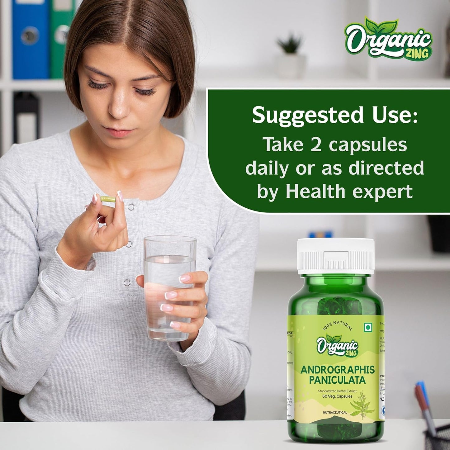 Vegan & Gluten-Free Organic Zing Andrographolide Capsules - 60 Capsules, 400mg