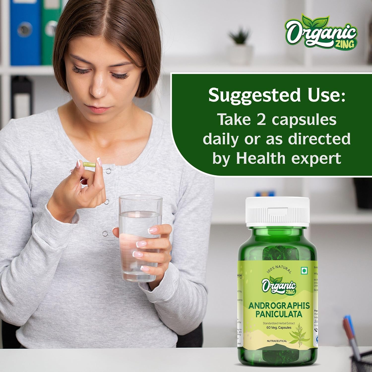 Vegan & Gluten-Free Organic Zing Andrographolide Capsules - 60 Capsules, 400mg