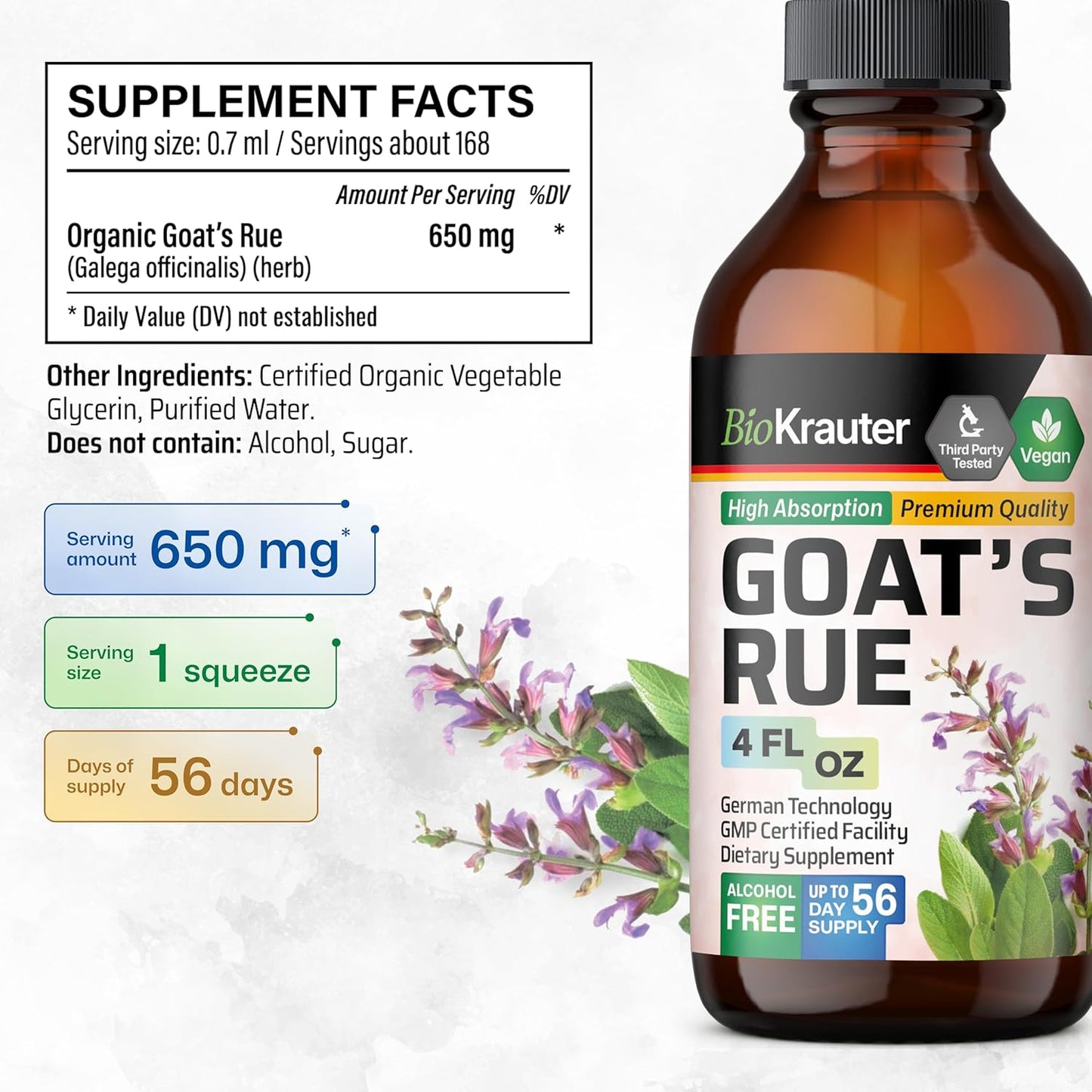 Vegan Goats Rue Lactation Tincture Drops - Alcohol & Sugar Free - 4 Fl.Oz.
