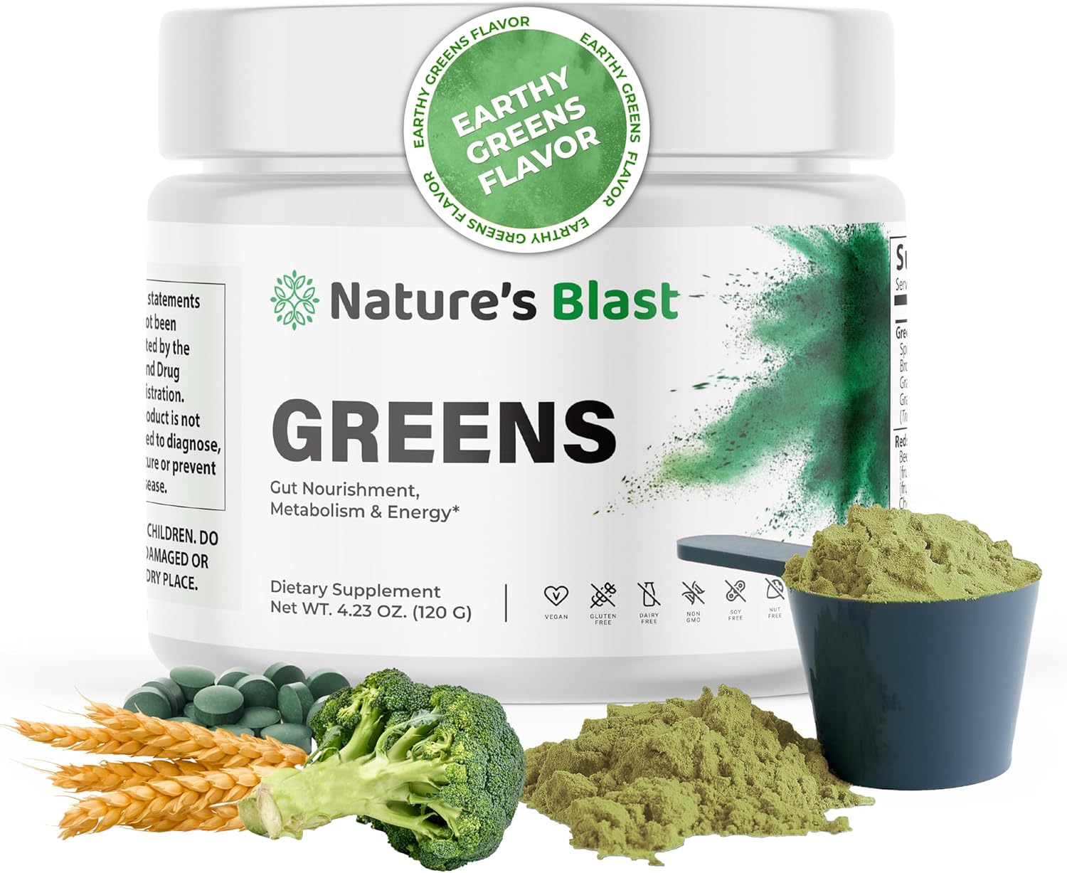 Vegan Greens Superfood Powder with 46 Superfoods, Probiotics & Enzymes - Boost Gut Health, Metabolism & Energy - 30 Servings