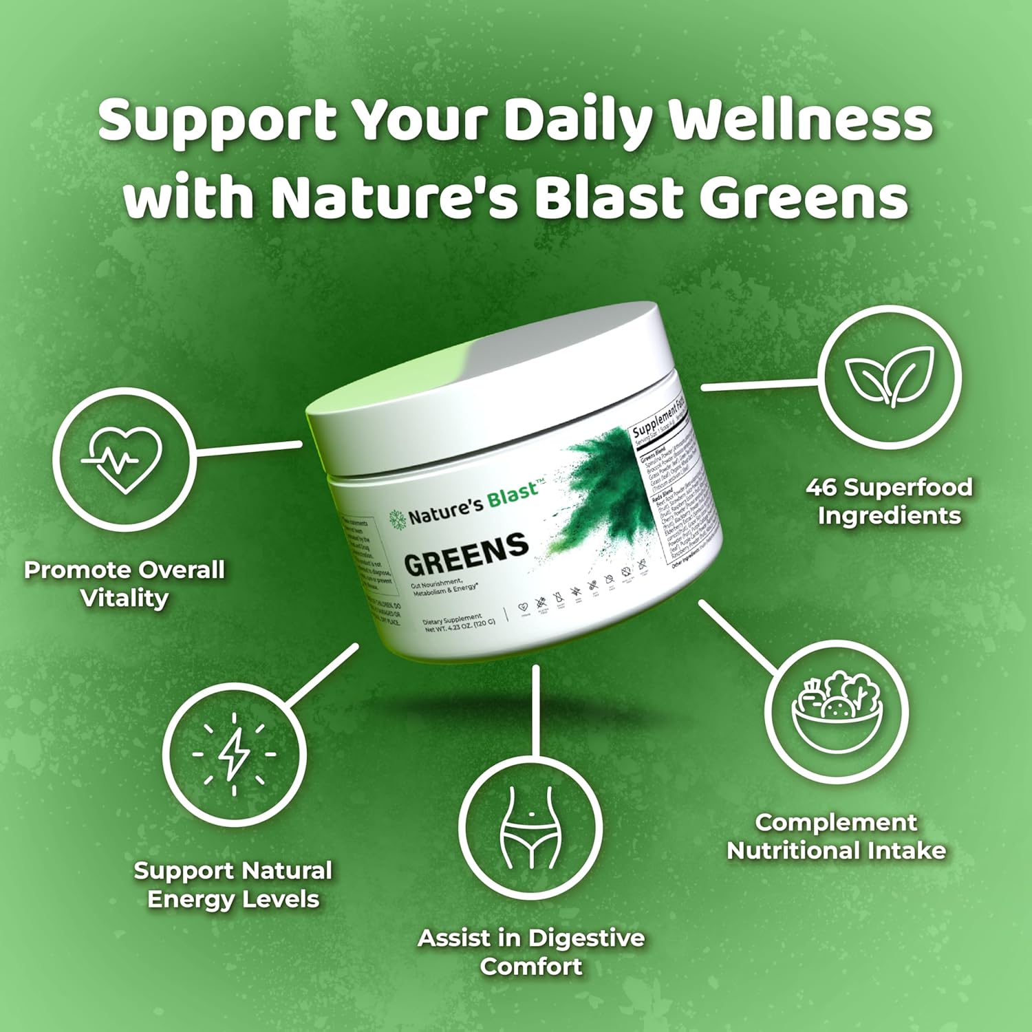 Vegan Greens Superfood Powder with 46 Superfoods, Probiotics & Enzymes - Boost Gut Health, Metabolism & Energy - 30 Servings