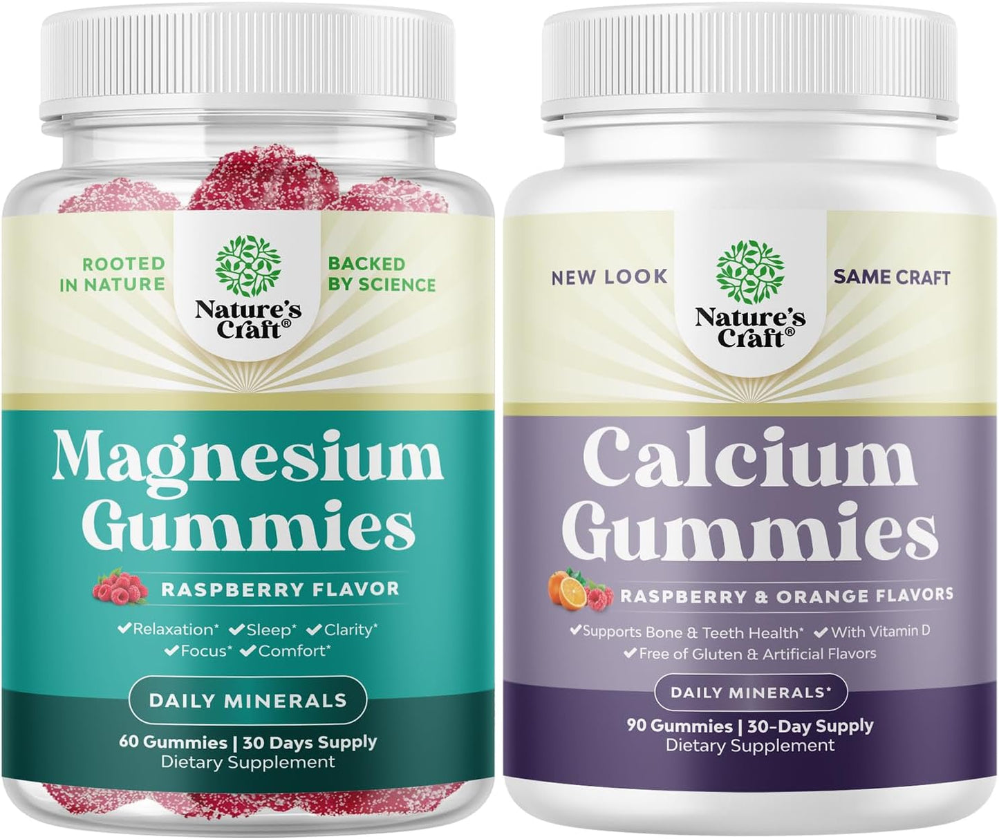 Vegan Gummy Bundle: Magnesium Citrate & Calcium Gummies for Women - Non GMO Vitamin D Supplement for Bone & Immune Support