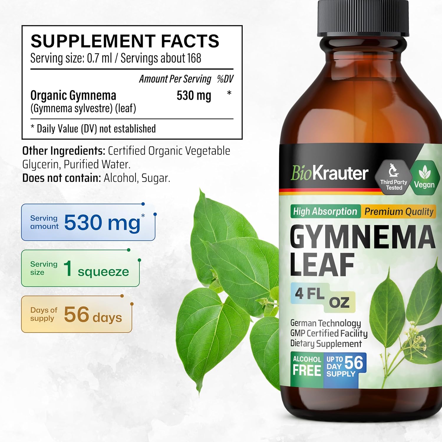 Vegan Gymnema Sylvestre Extract Drops - Alcohol & Sugar Free - Gymnema Leaf Extract 4 Fl.Oz.