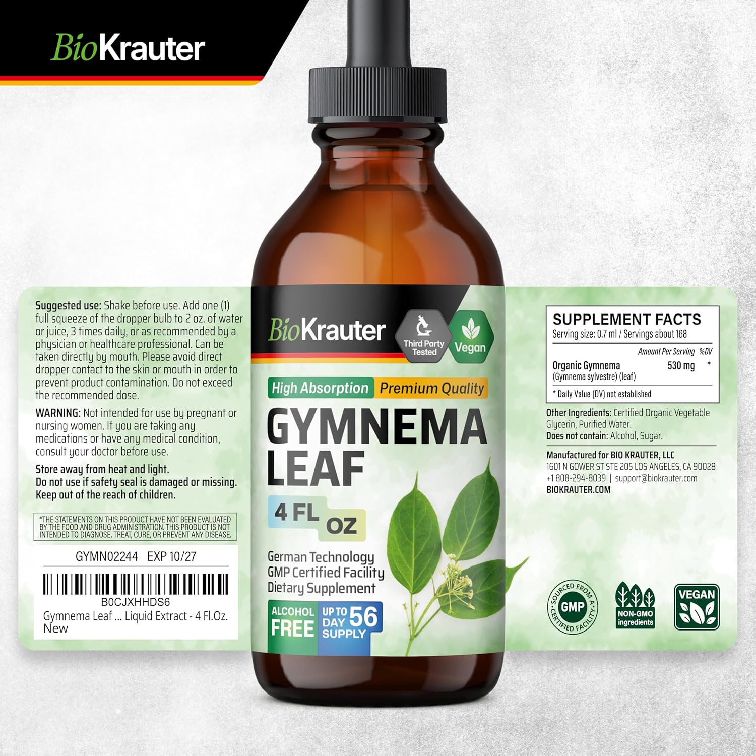Vegan Gymnema Sylvestre Extract Drops - Alcohol & Sugar Free - Gymnema Leaf Extract 4 Fl.Oz.