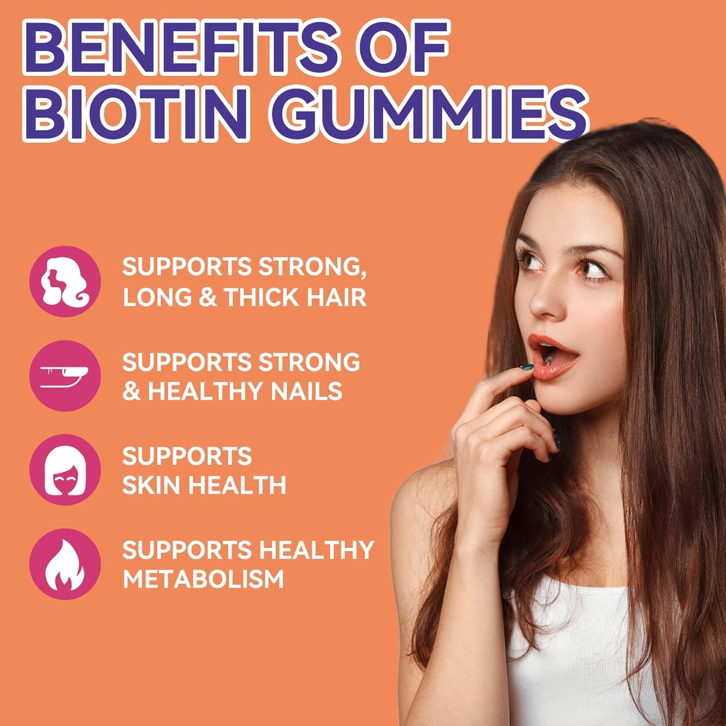 Vegan Hair Growth Gummies with Biotin 10000 mcg for Women & Men - Hair Skin Nails Vitamins with Folic Acid, Vitamin A, B, C, E & D - 60 Gummies