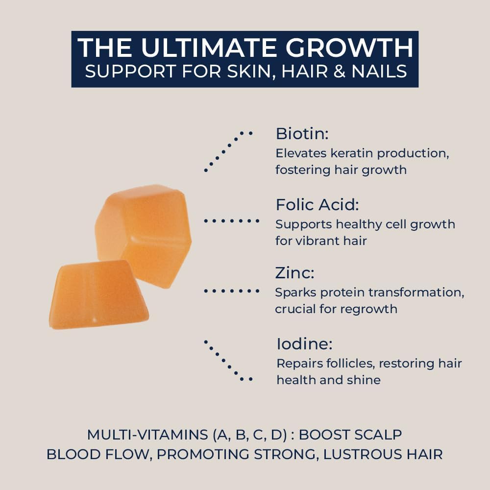 Vegan Hair Vitamins with Biotin, Zinc, and Vitamins for Hair Growth, Skin & Nails - 60 Gummies
