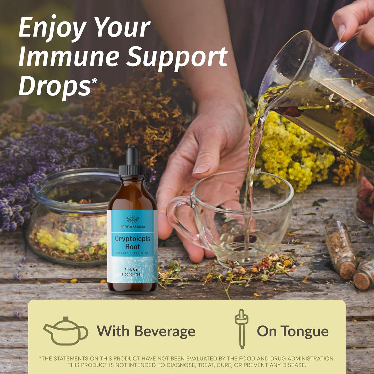Vegan HERBAMAMA Cryptolepis Tincture: Immune Support & Detox - Non-GMO, Alcohol & Sugar-Free 56-Day Supply
