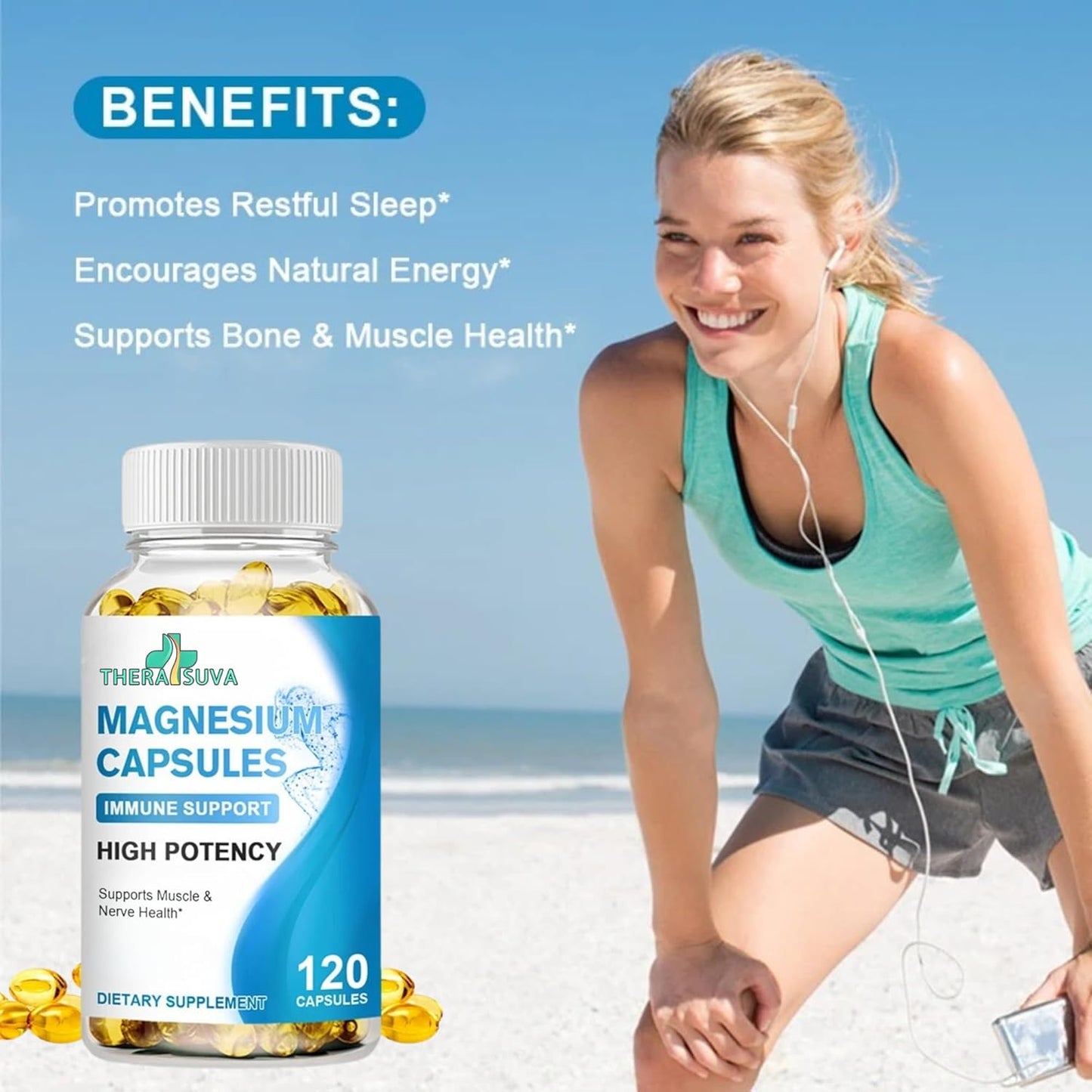 Vegan High Absorption Magnesium with Vitamin D & B6 - 120 Softgel Capsules, Natural Bone & Nerve Health