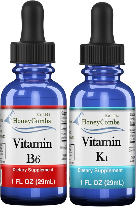 Vegan HoneyCombs Liquid Vitamin B6 & K1 Drops, Non-GMO Extract for Overall Health, 1 fl oz - Pyridoxine & Vitamin K Blend