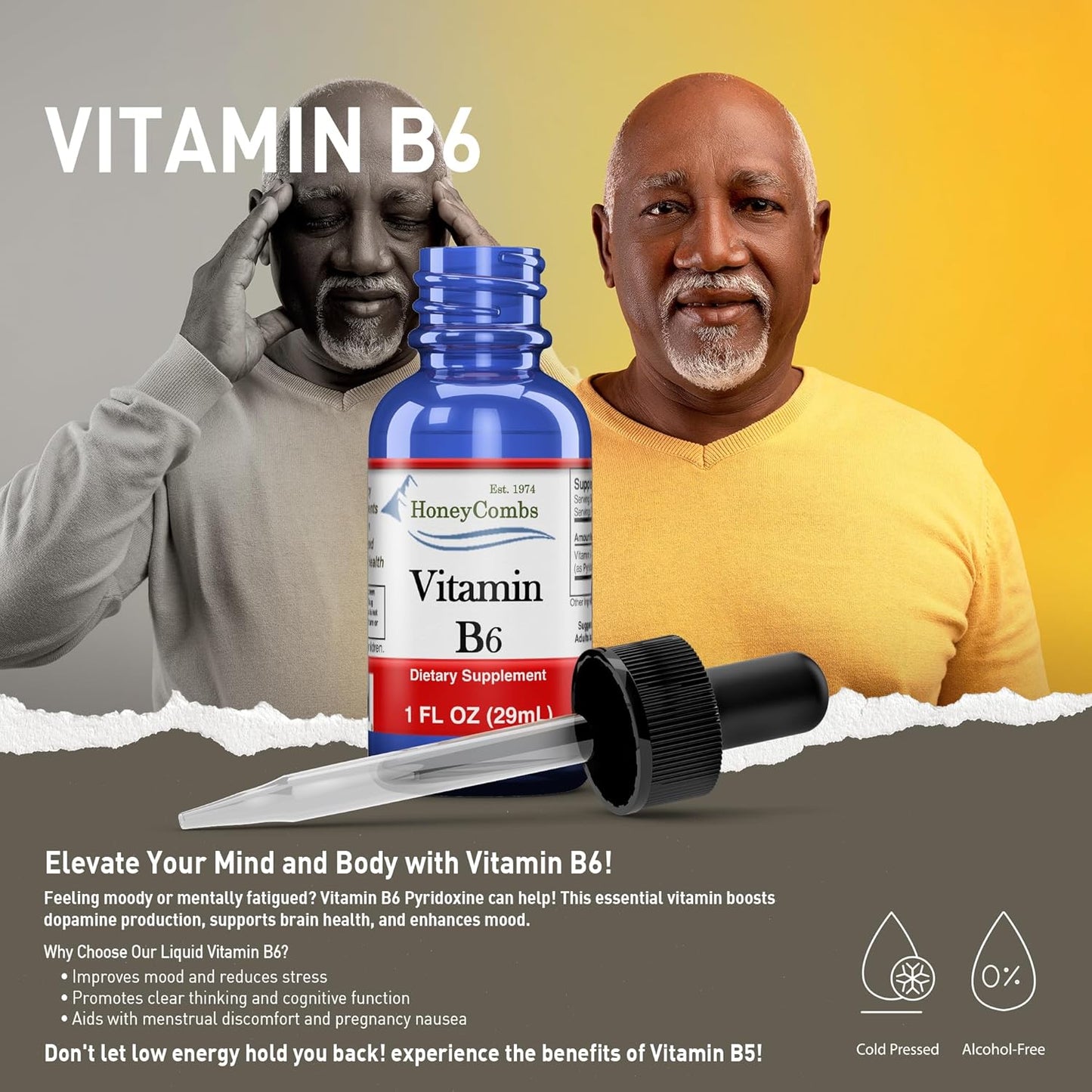 Vegan HoneyCombs Liquid Vitamin B6 & K1 Drops, Non-GMO Extract for Overall Health, 1 fl oz - Pyridoxine & Vitamin K Blend