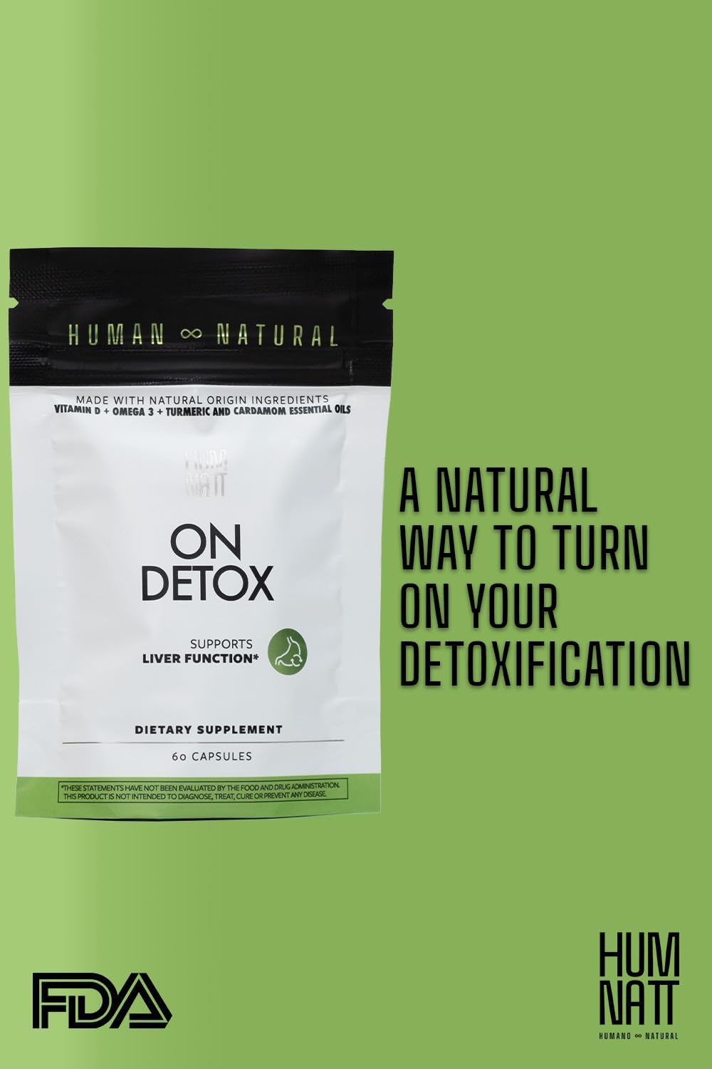 Vegan Humnatt Detox Capsules with Vitamin D, Omega-3, Chia Oil, Turmeric & Cardamom Oils for Body Cleansing - 60 Count