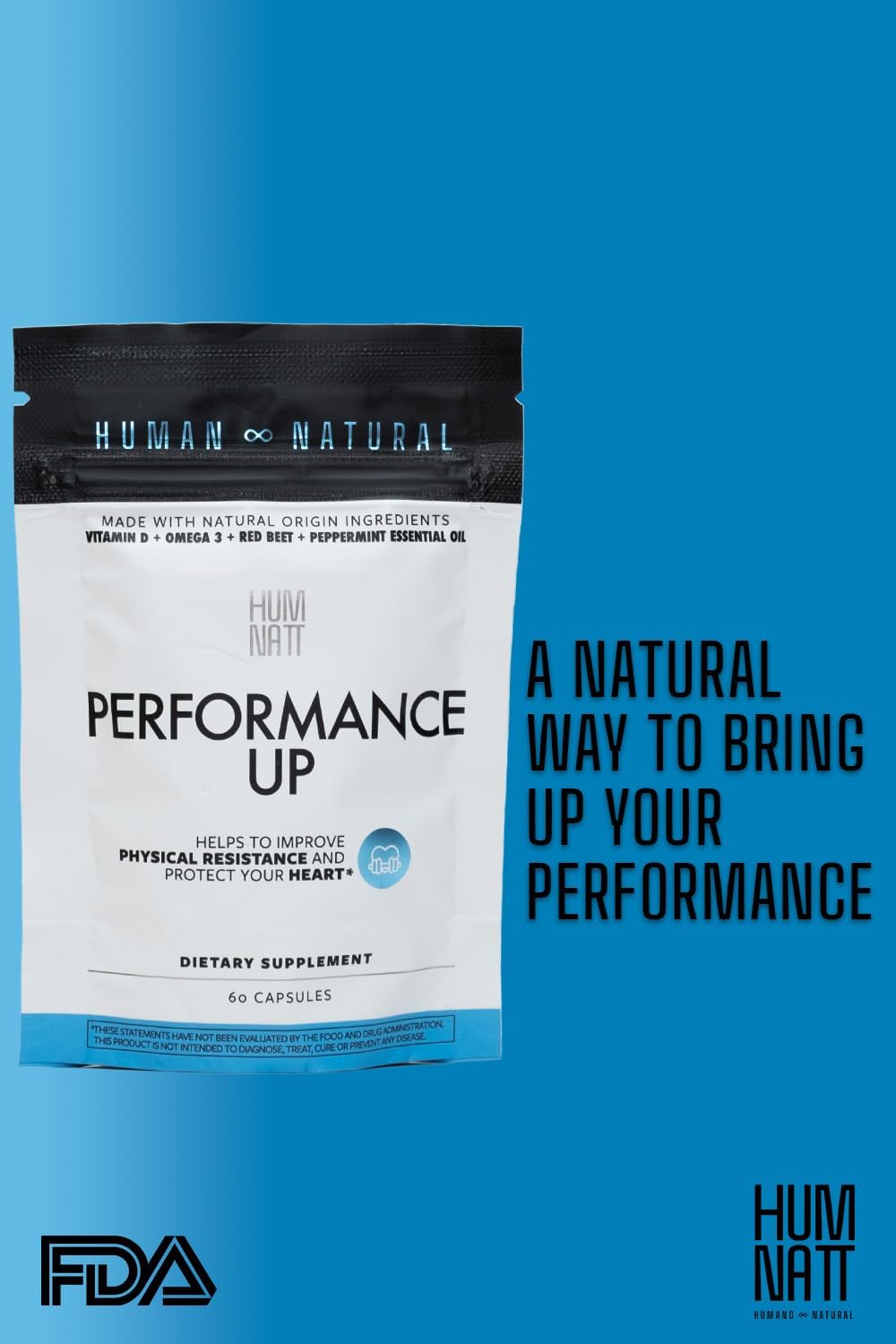 Vegan Humnatt Performance Supplement with Vitamin D, Omega-3, Beetroot & Peppermint Oil for Natural Energy and Endurance Support - 60 Capsules
