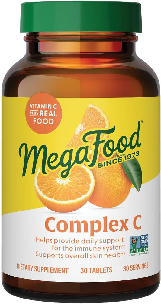 Vegan Immune Support Supplement with MegaFood Complex C - Vitamin C 250mg, Real Food Ingredients, Gluten-Free, Kosher - 30 Tablets