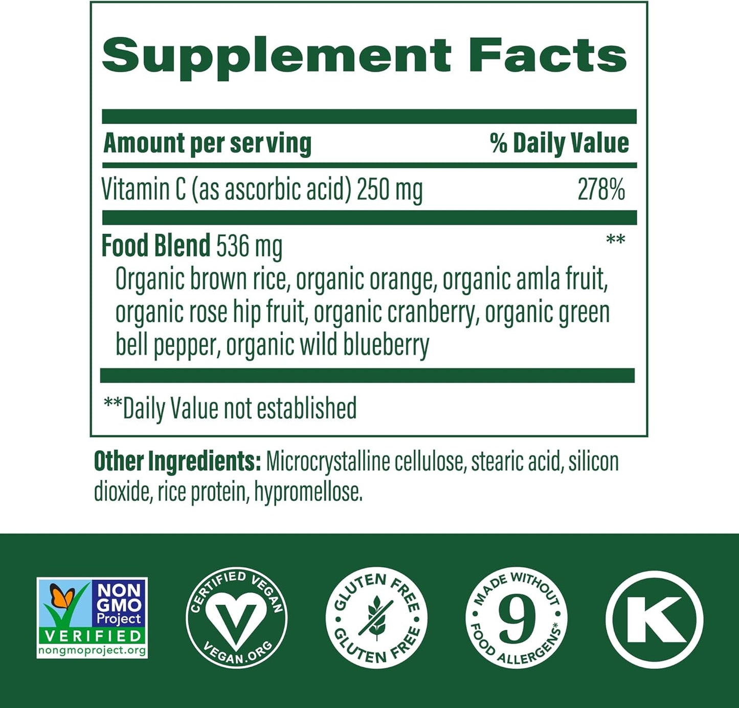 Vegan Immune Support Supplement with MegaFood Complex C - Vitamin C 250mg, Real Food Ingredients, Gluten-Free, Kosher - 30 Tablets