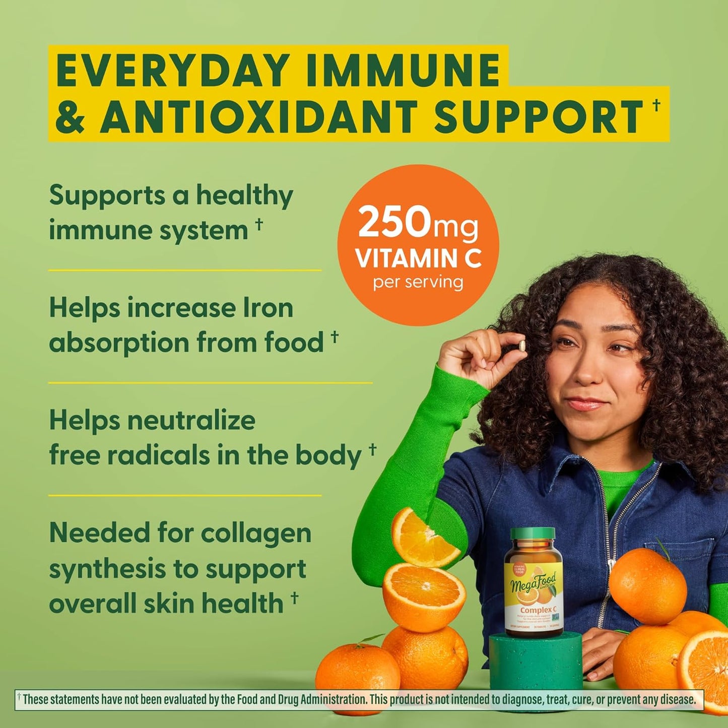 Vegan Immune Support Supplement with MegaFood Complex C - Vitamin C 250mg, Real Food Ingredients, Gluten-Free, Kosher - 30 Tablets