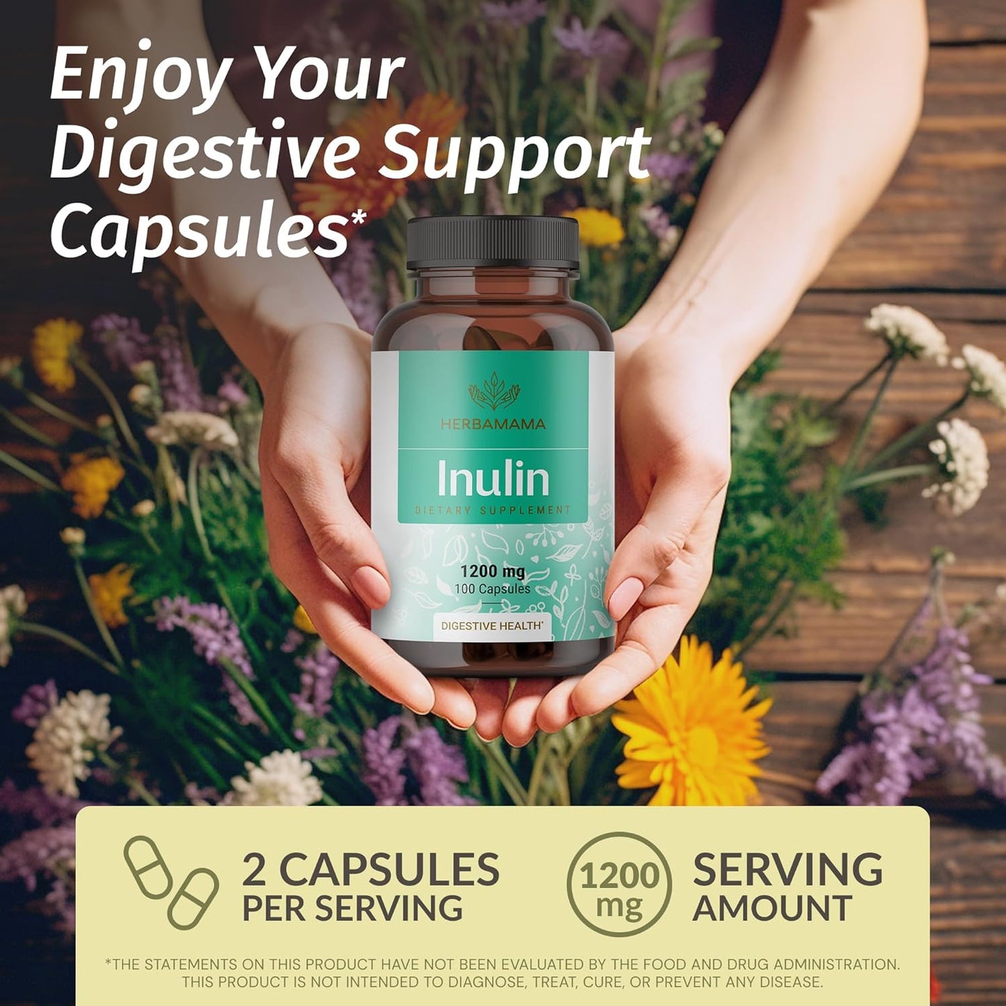 Vegan Inulin Fiber Capsules and Magnesium Citrate Gummies Bundle - 2 Pack - Non-GMO, Gelatin-Free - HERBAMAMA Kit