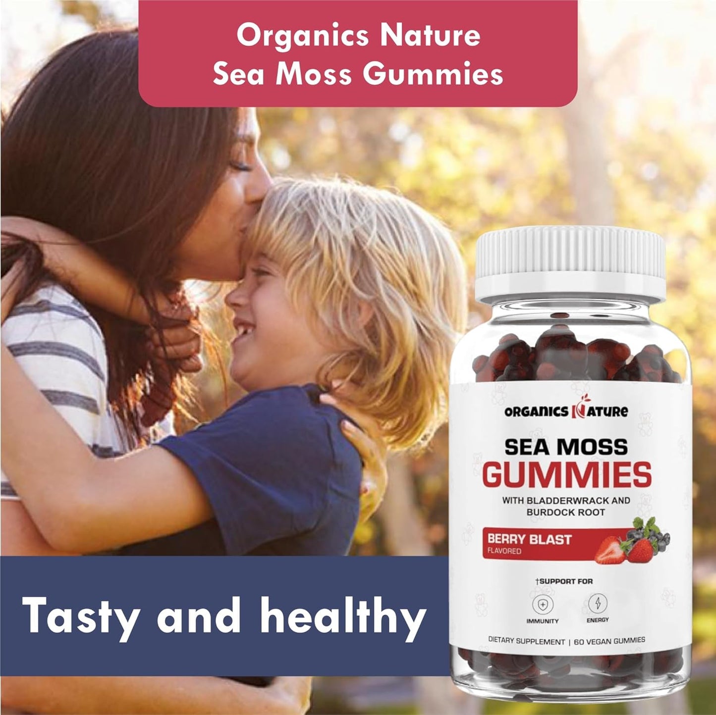 Vegan Irish Sea Moss Gummies for Lung Detox & Immune Support - Berry Flavored, 60 Gummy Bears for Kids & Adults