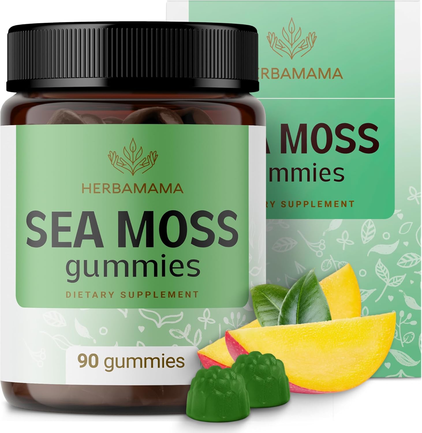 Vegan Irish Sea Moss Gummies with Bladderwrack & Burdock Root for Skin Glow & Immune Support - 90 Mango-Flavored Chews