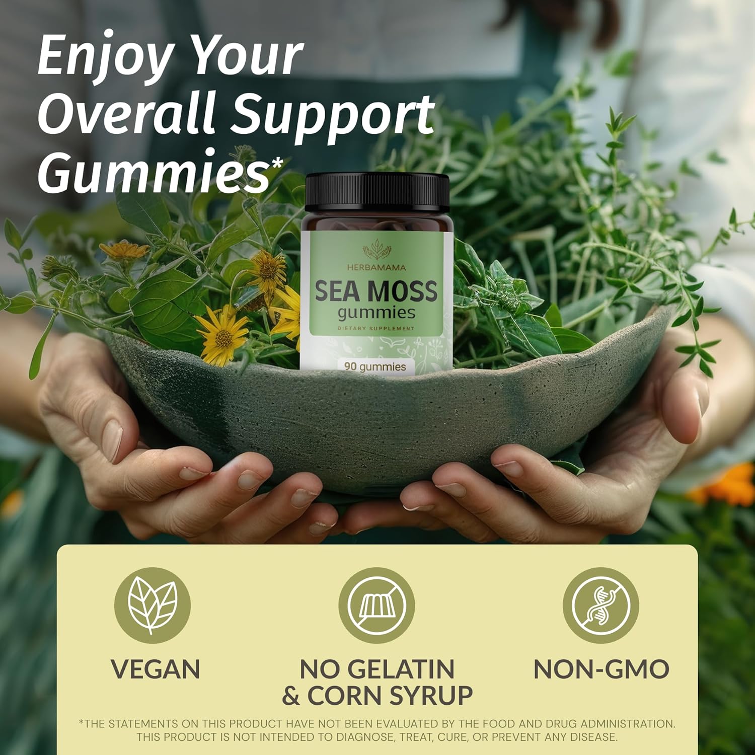 Vegan Irish Sea Moss Gummies with Bladderwrack & Burdock Root for Skin Glow & Immune Support - 90 Mango-Flavored Chews