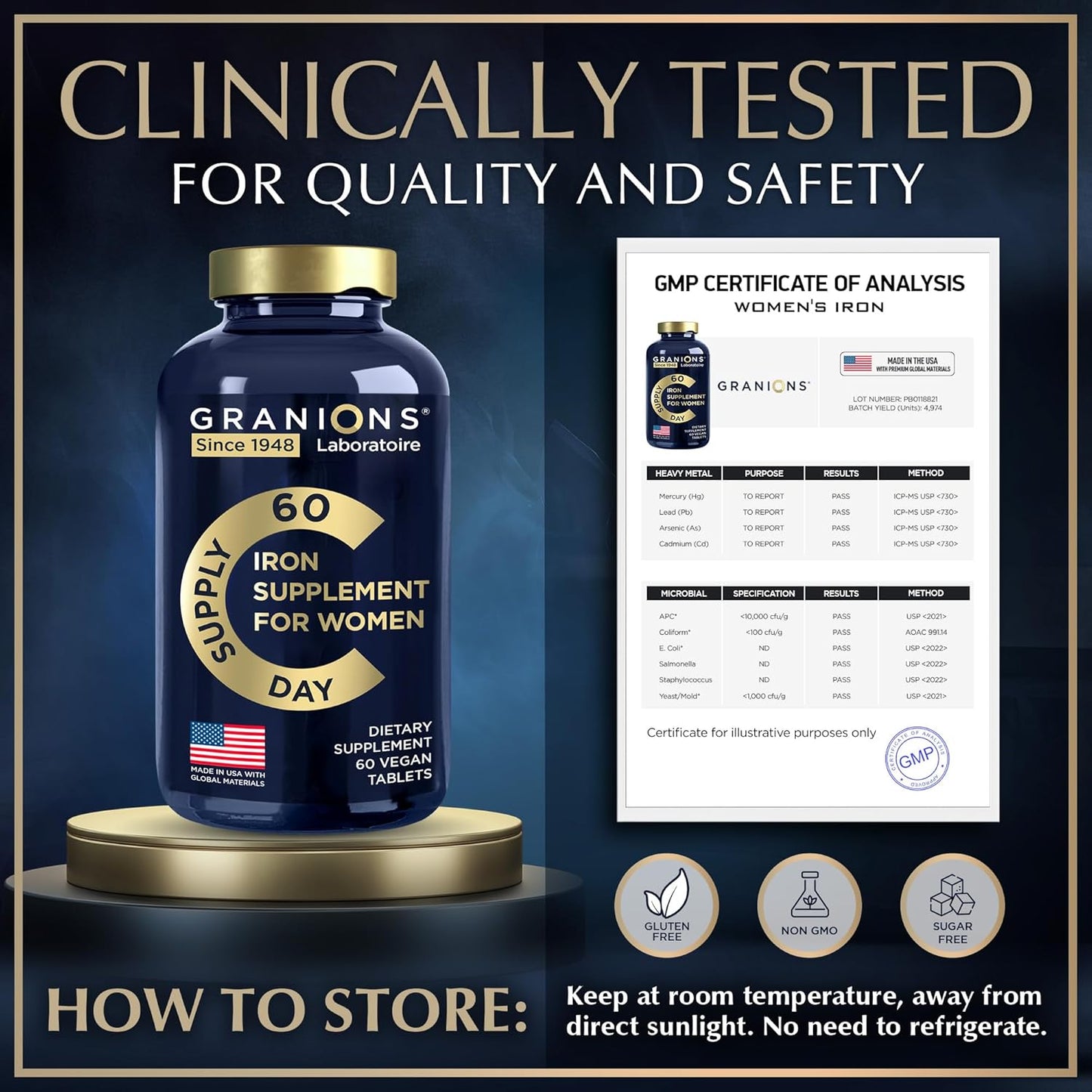 Vegan Iron Supplements for Women - High Daily Iron Supplement for Pregnancy and Anemia - Prenatal Vitamins with Folic Acid - 60 Tablets