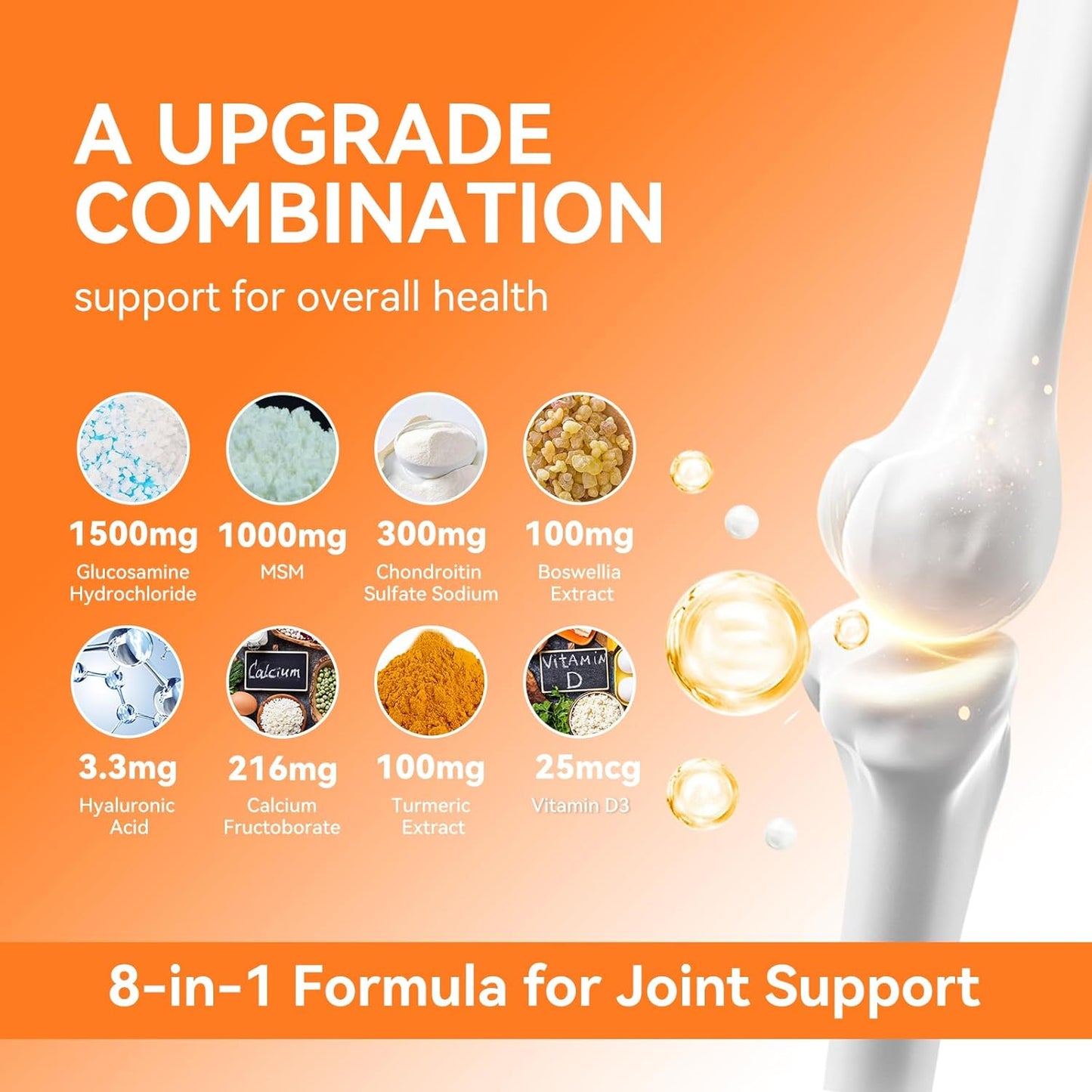 Vegan Joint Support Gummies with Glucosamine, Chondroitin, MSM, Turmeric, Boswellia, Vitamin D3, Hyaluronic Acid - 1500mg, Antioxidant & Immune Support for Adults - 60 Gummies