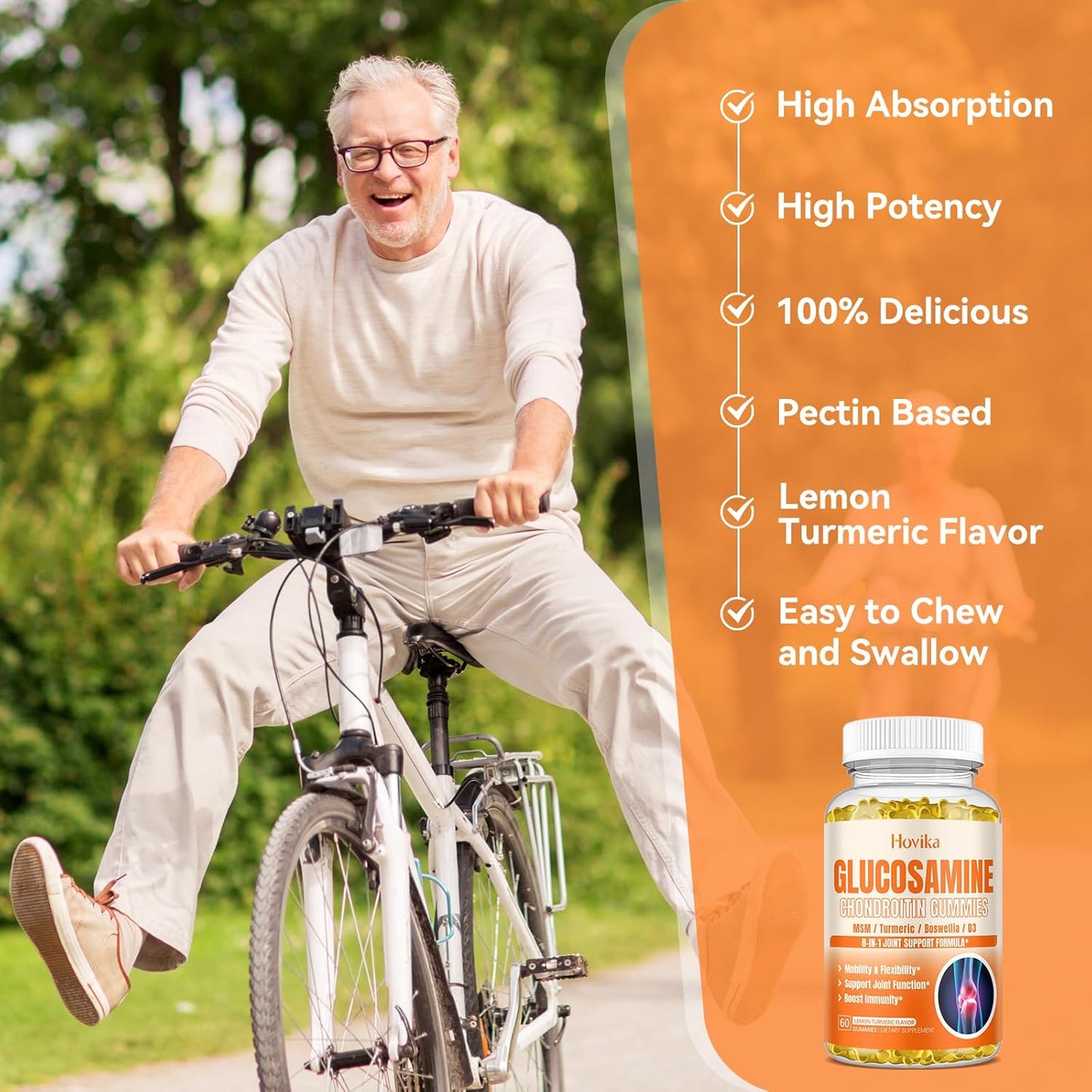 Vegan Joint Support Gummies with Glucosamine, Chondroitin, MSM, Turmeric, Boswellia, Vitamin D3, Hyaluronic Acid - 1500mg, Antioxidant & Immune Support for Adults - 60 Gummies