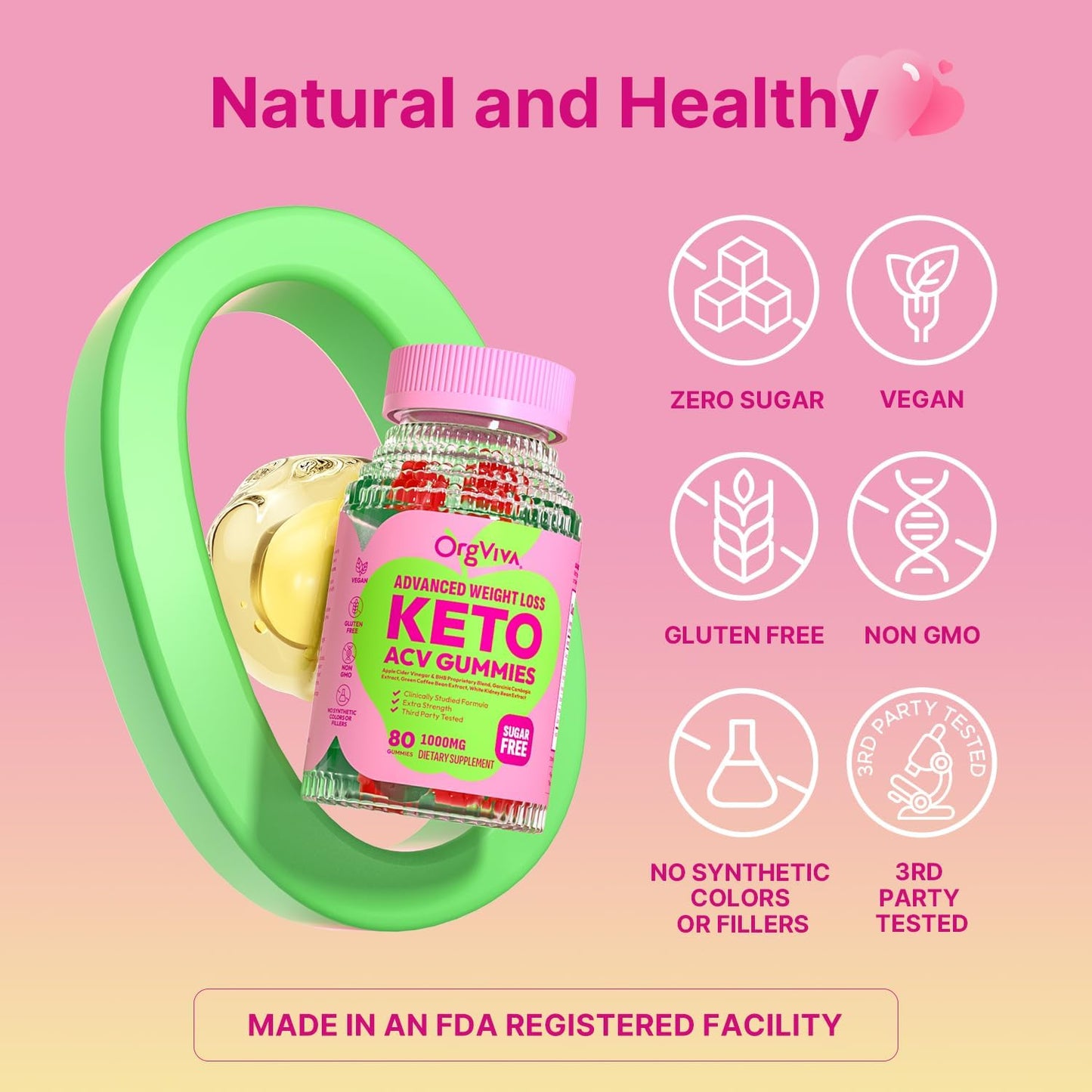 Vegan Keto Apple Cider Vinegar Gummies with B12 for Weight Loss - Gluten-Free, Boost Metabolism, Energy, Digestive Health