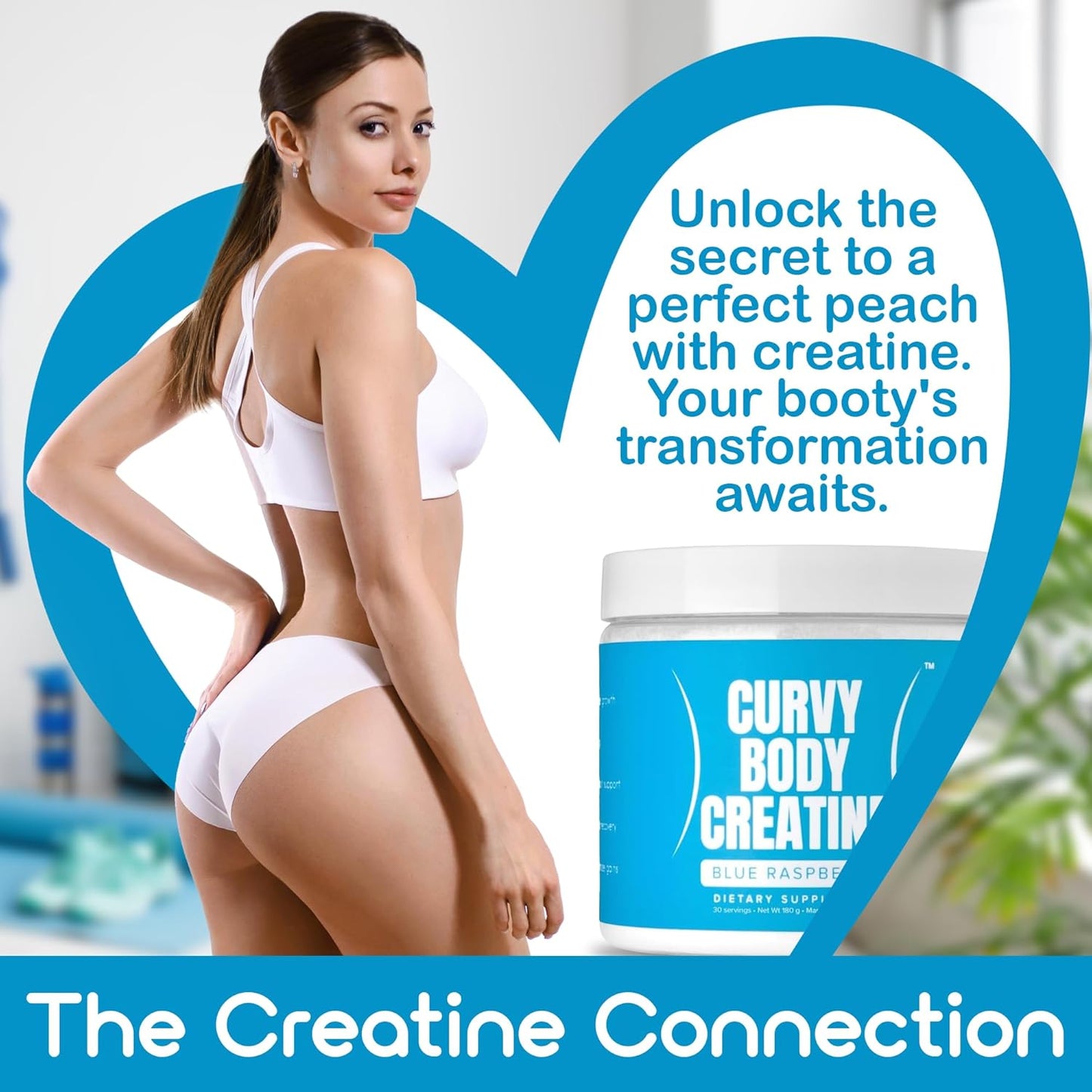 Vegan Kosher Blue Raspberry Curvy Body Creatine Monohydrate Powder 180g - Workout Support - 30 Servings