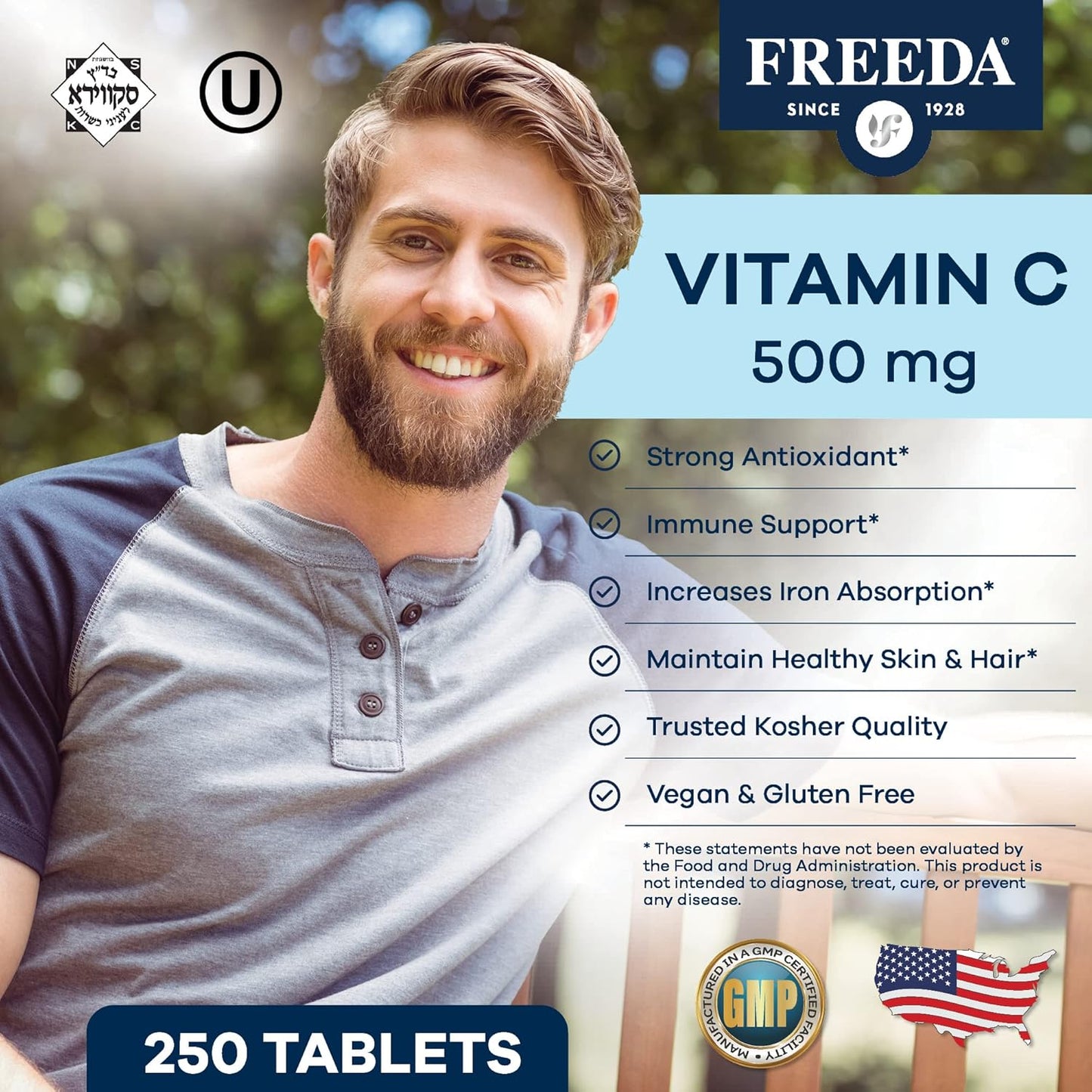 Vegan Kosher Vitamin C 500mg Tablets - Powerful Antioxidant Immune Support Supplement - Easy to Swallow Pure Ascorbic Acid - 250 Count
