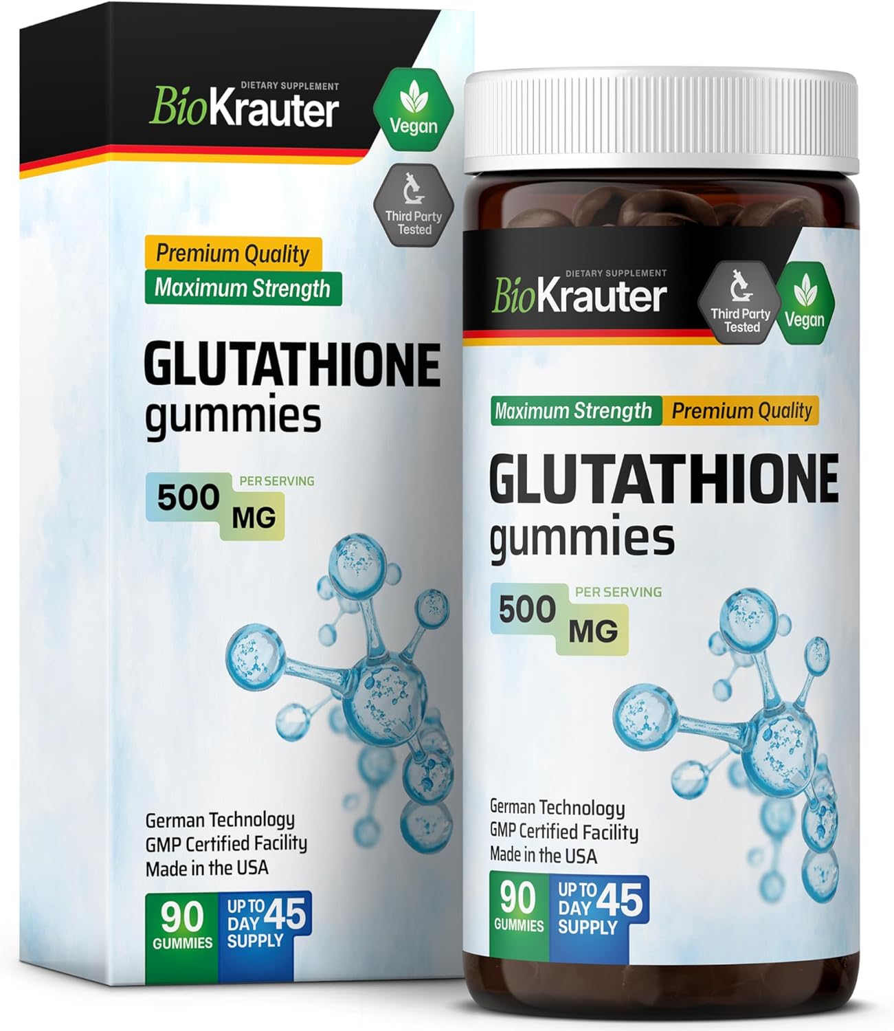 Vegan L-Glutathione Gummies - 500 mg - 90 Chews - Liver Detox, Immune & Skin Support - Antioxidant Supplement