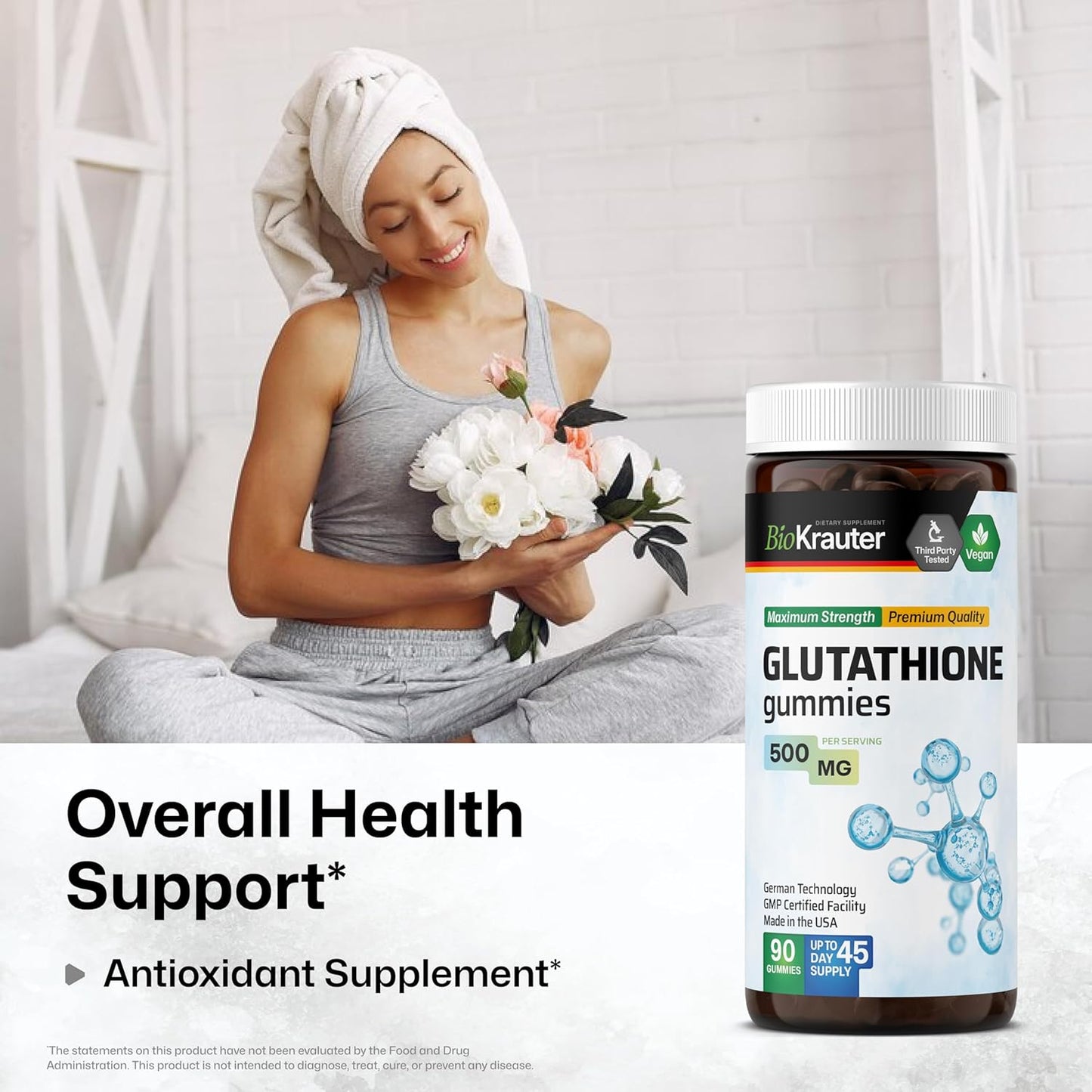 Vegan L-Glutathione Gummies - 500 mg - 90 Chews - Liver Detox, Immune & Skin Support - Antioxidant Supplement