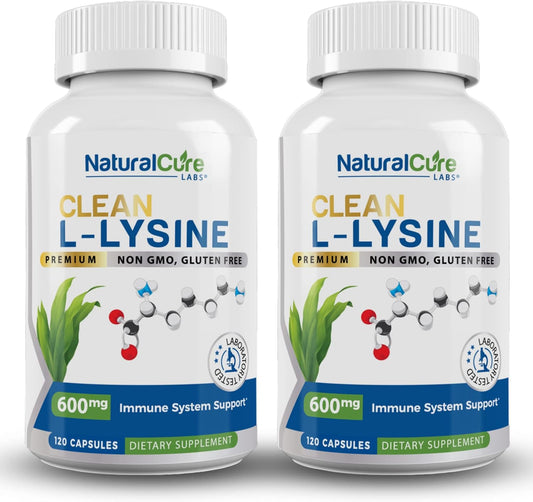 Vegan L-Lysine 600mg Capsules - 120 Count | Non-GMO & Gluten-Free by Natural Cure Labs