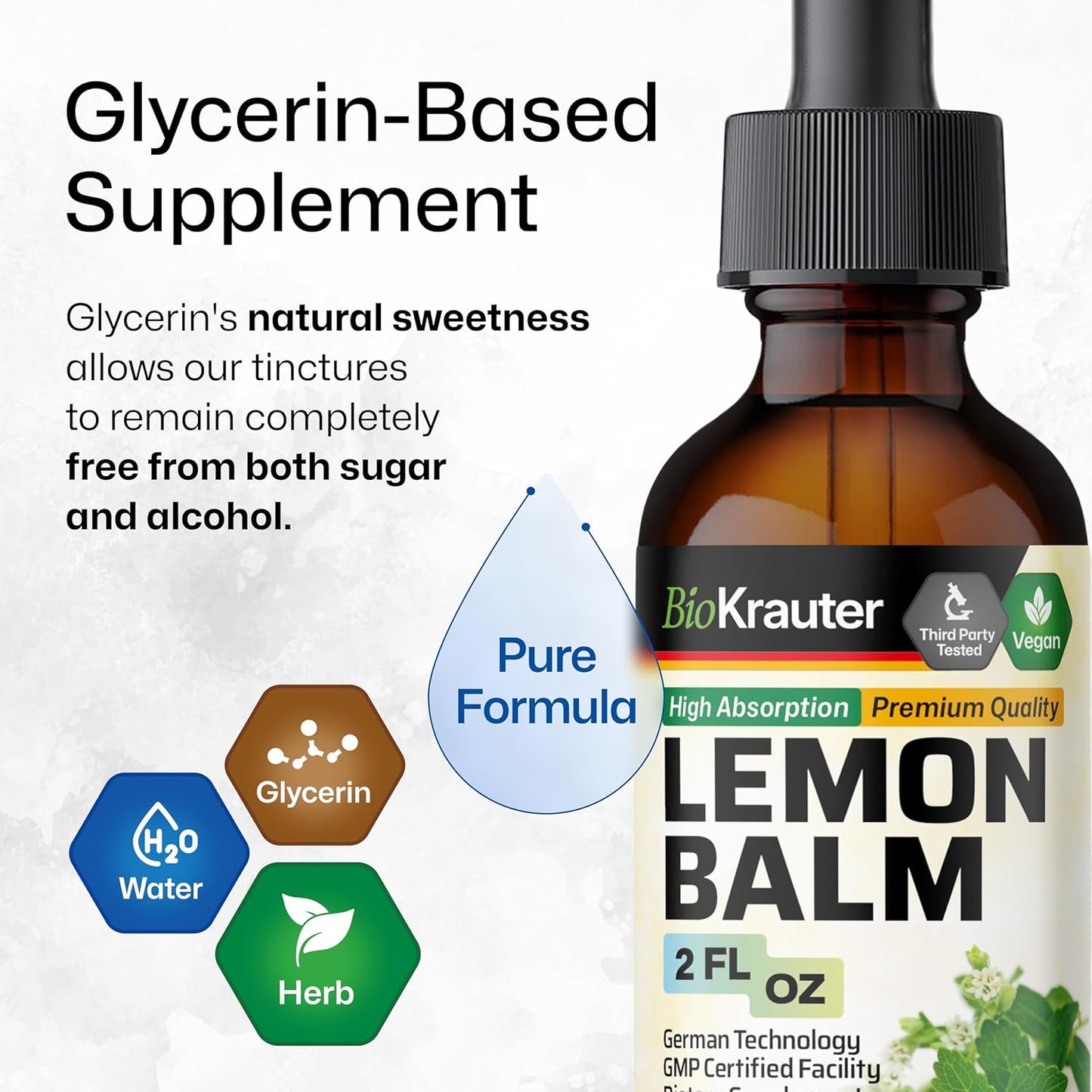 Vegan Lemon Balm Leaf Extract Tincture for Calmness Support - Alcohol & Sugar-Free - 2 Fl. Oz.