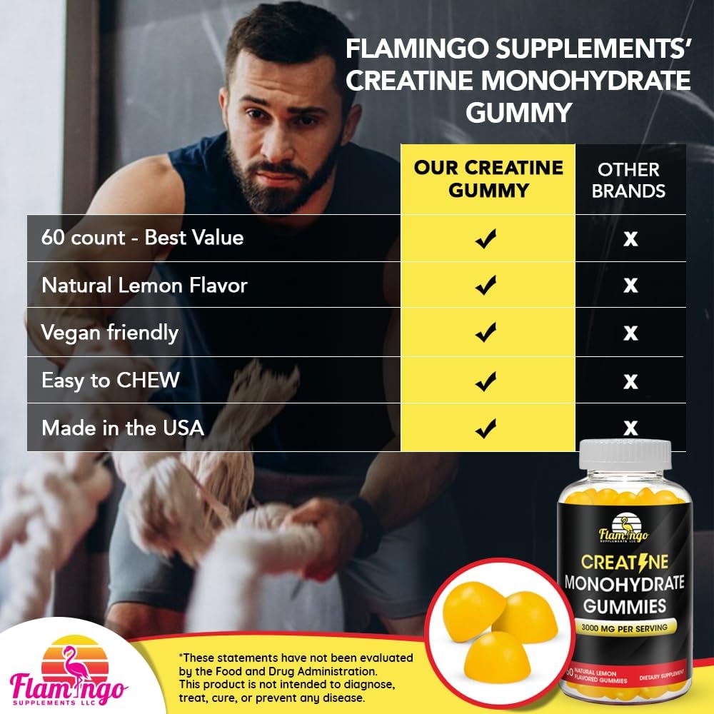 Vegan Lemon Flavored Creatine Gummy Chews for Energy Boost - 90 Count - Non-GMO Muscle Building Supplement