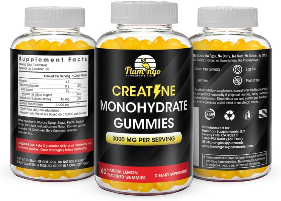 Vegan Lemon Flavored Creatine Gummy Chews for Energy Boost - 90 Count - Non-GMO Muscle Building Supplement