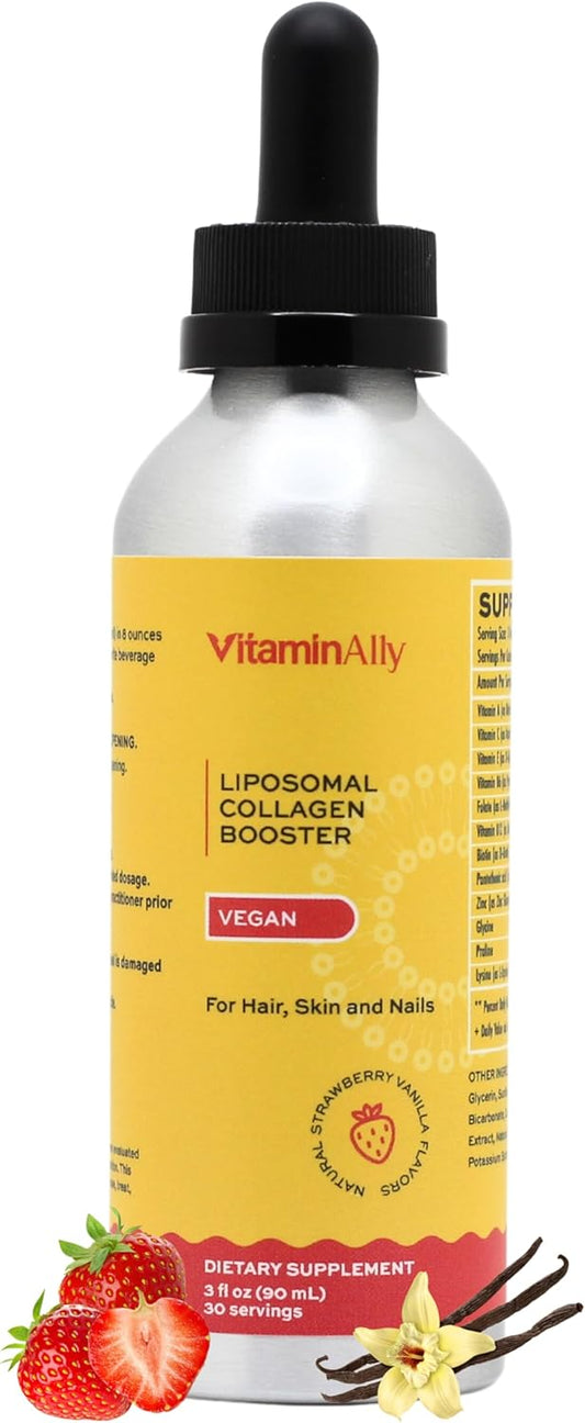 Vegan Liposomal Liquid Collagen Booster Drops for Healthy Hair, Skin, and Nails | Non-GMO, Sugar-Free, Gluten-Free Formula | Easy Application