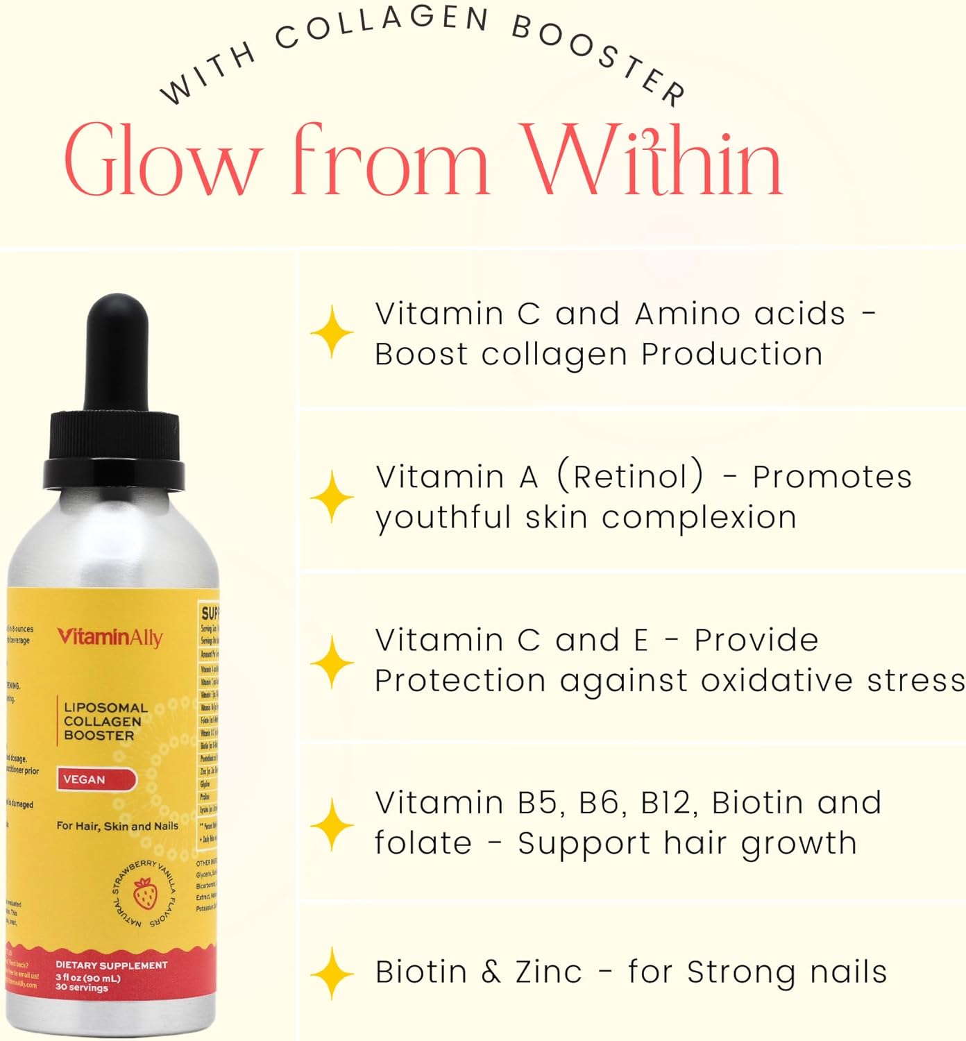 Vegan Liposomal Liquid Collagen Booster Drops for Healthy Hair, Skin, and Nails | Non-GMO, Sugar-Free, Gluten-Free Formula | Easy Application