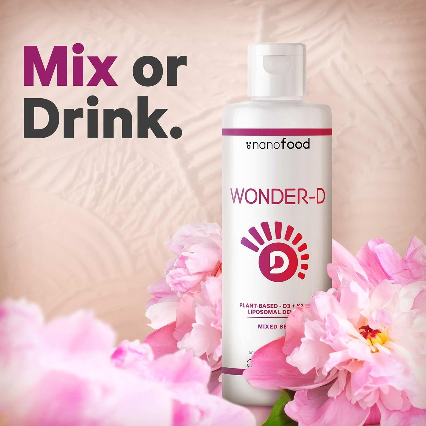 Vegan Liposomal Wonder-D Liquid Drops with Vitamin D3, B12, and K2 - Non-GMO Plant-Based Supplement with Sunflower Phospholipids and Vitamin E