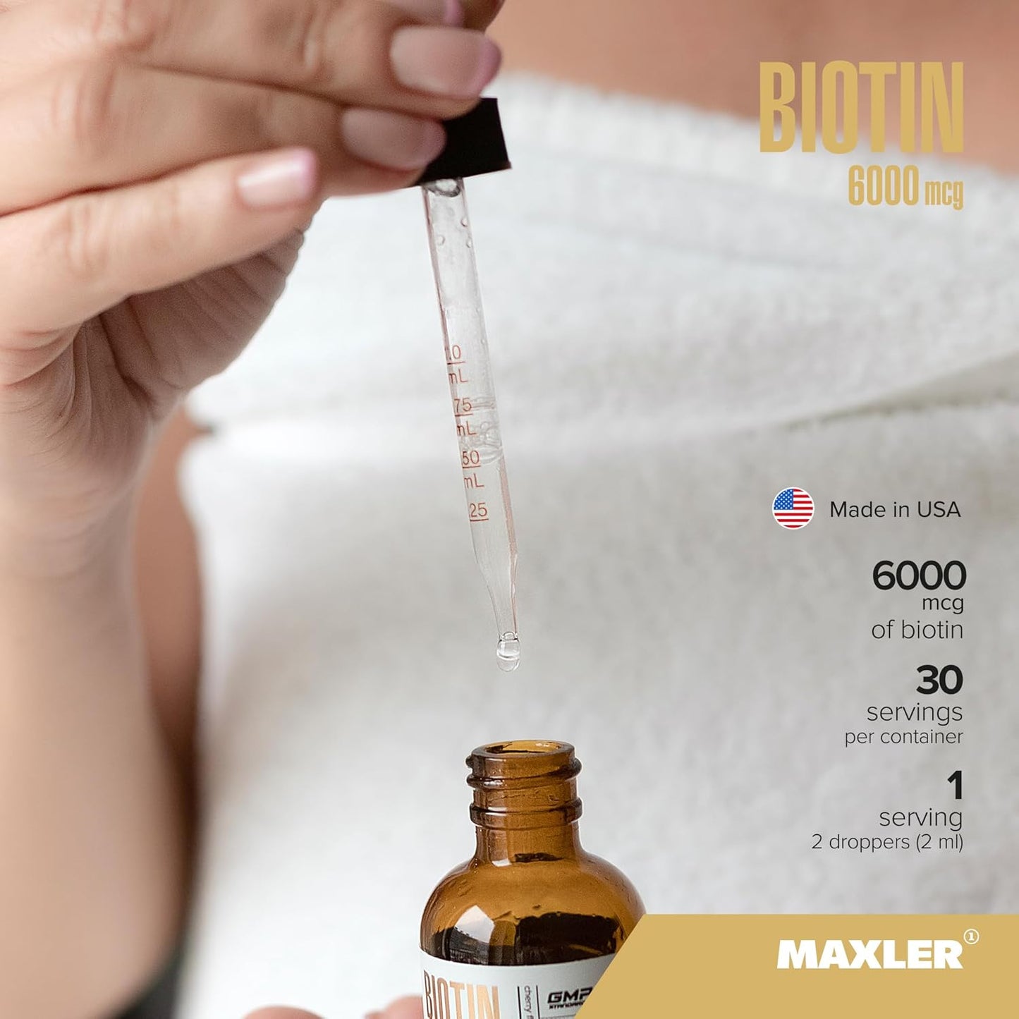 Vegan Liquid Biotin Drops for Hair, Skin, and Nails - 6000mcg per Serving - Cherry Flavor - Biotin Supplement for Metabolism of Nutrients