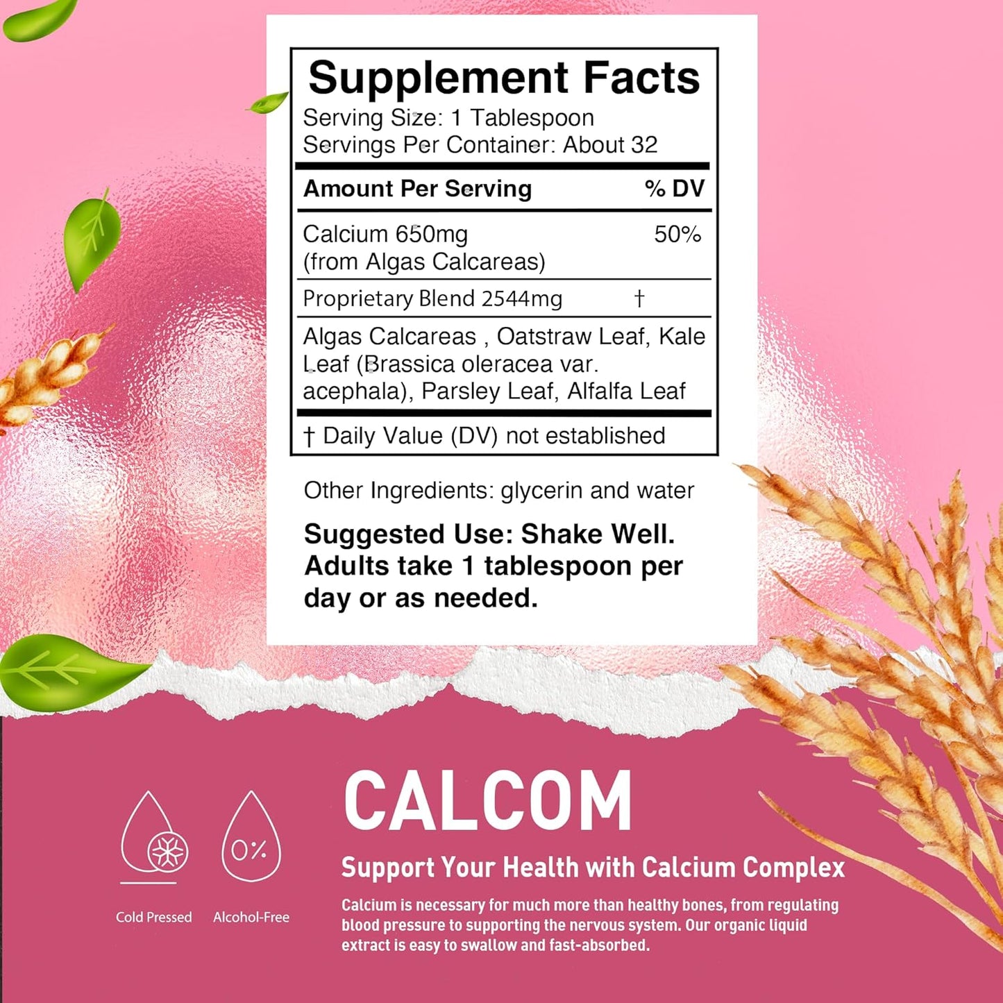 Vegan Liquid Calcium Supplement with Magnesium and Amino Acids for Bones and Teeth - Alcohol-Free 16 Oz Calcium Drops - Herbal Blend HoneyCombs Calcom Calcium Complex