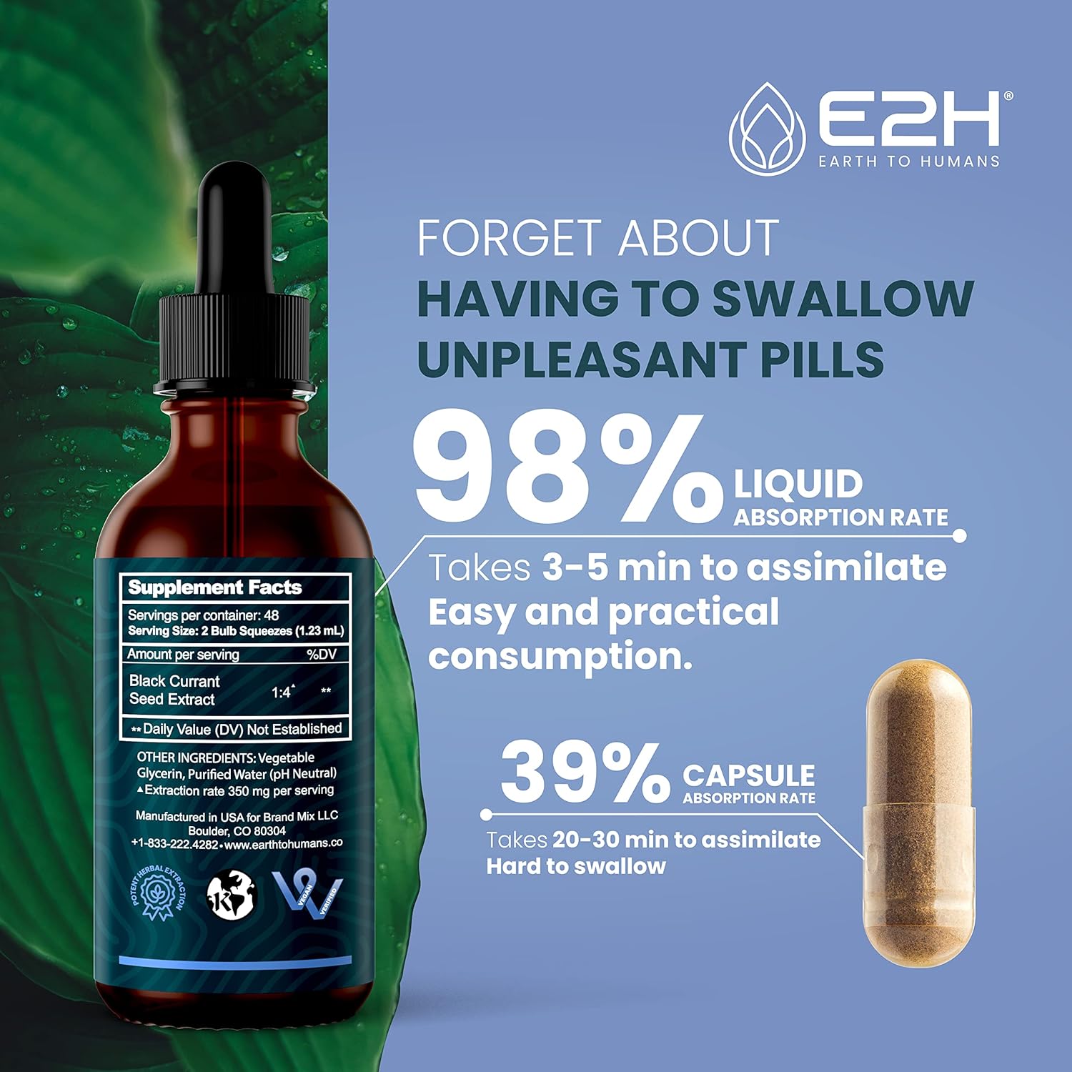 Vegan Liquid Chlorophyll & Black Currant Extract Bundle - E2H Earth to Humans - 4 Fl Oz Total - Non-GMO