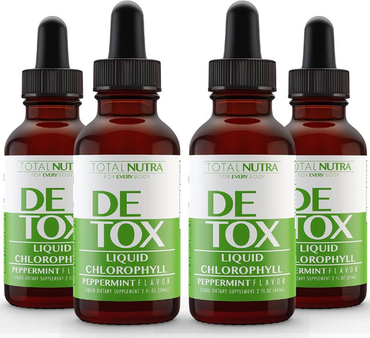 Vegan Liquid Chlorophyll Drops 50mg for Energy Boost, Immune Support, Skin Care - Mint Flavor, Non-GMO, Gluten Free - Total Nutra 4 Pack