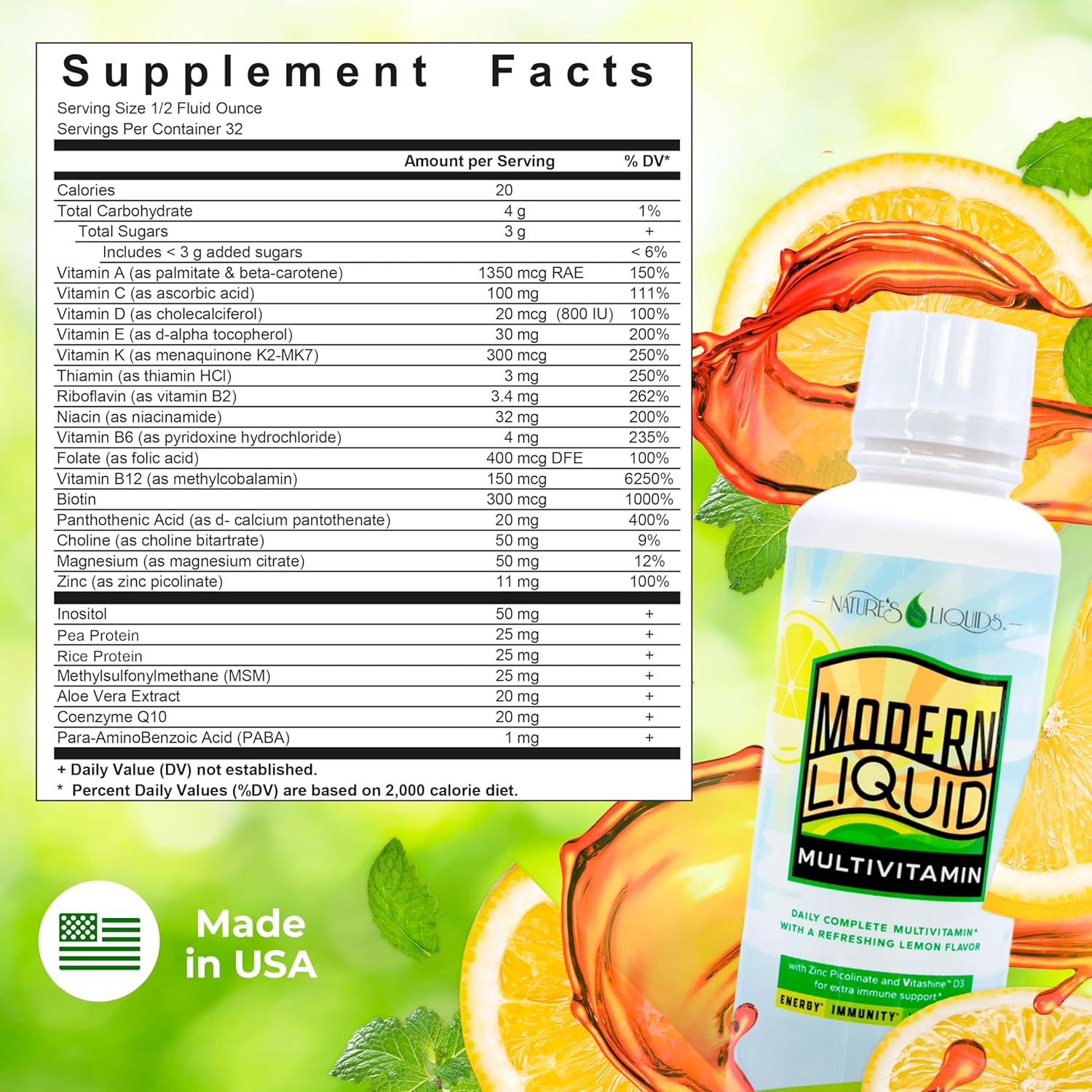 Vegan Liquid Multivitamin for Men and Women - Immunity, Energy, Wellness - Natural Citrus Flavor