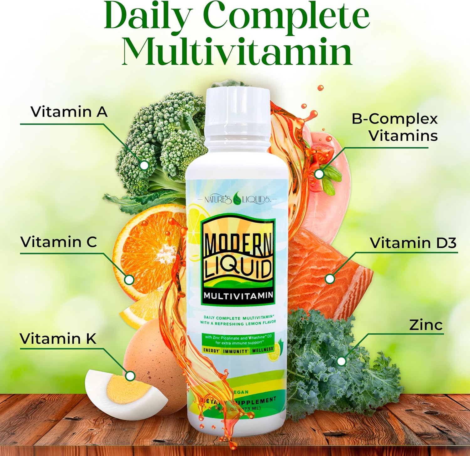 Vegan Liquid Multivitamin for Men and Women - Immunity, Energy, Wellness - Natural Citrus Flavor